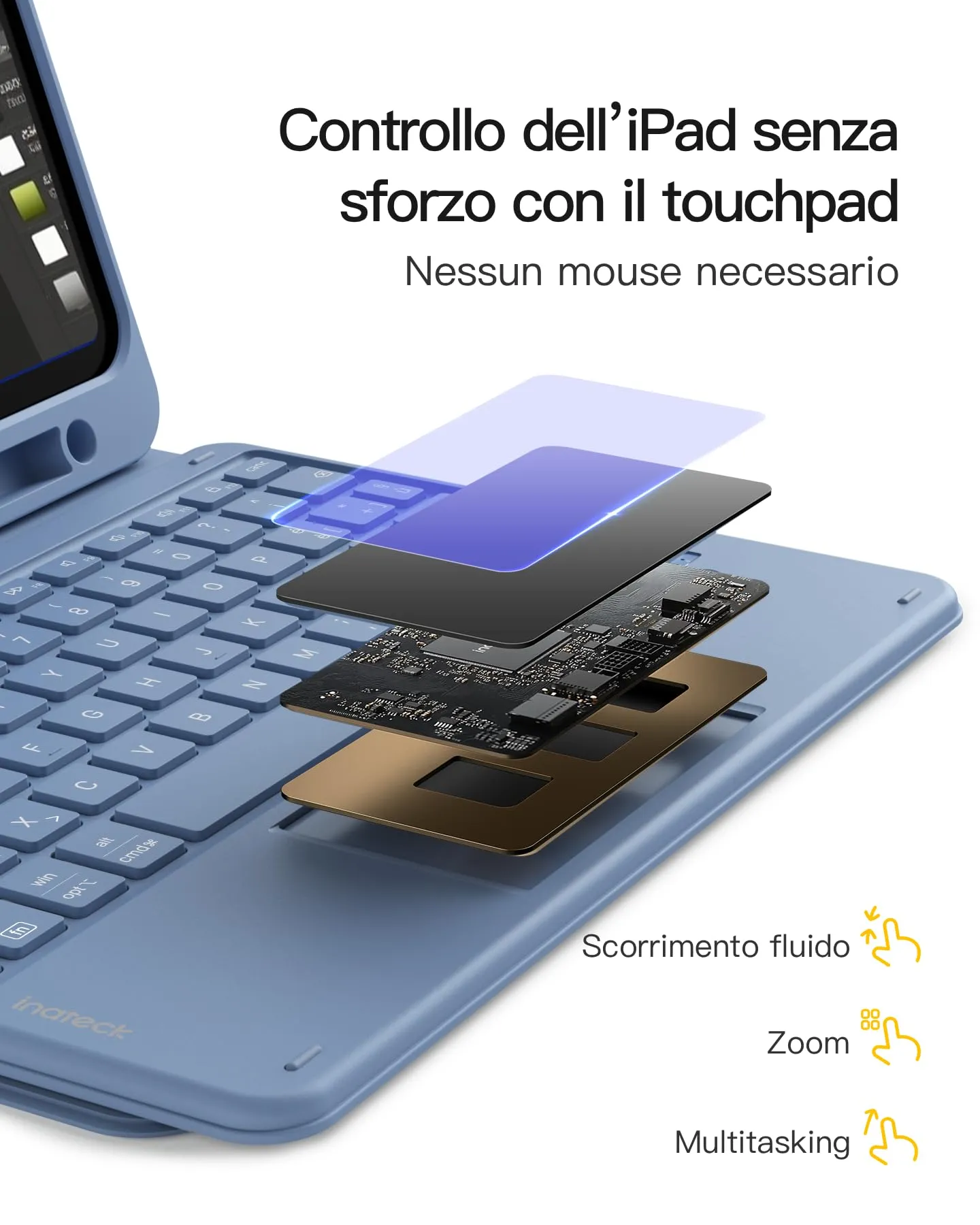 Inateck Custodia Tastiera per iPad 11ª Gen (A16), 10ª Gen, Air e Pro 11, Bluetooth 5.3 con Touchpad - immagine 5