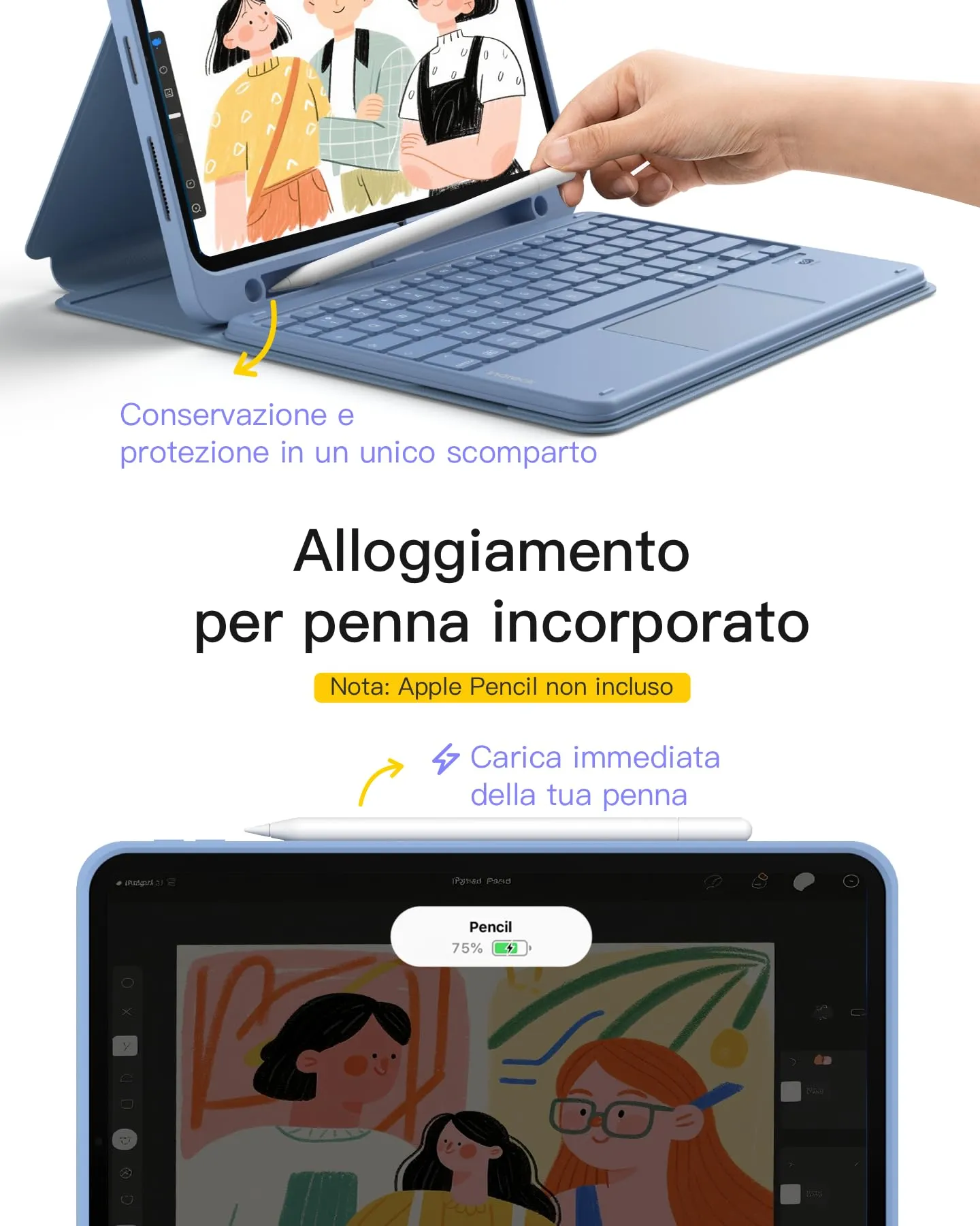 Inateck Custodia Tastiera per iPad 11ª Gen (A16), 10ª Gen, Air e Pro 11, Bluetooth 5.3 con Touchpad - immagine 7