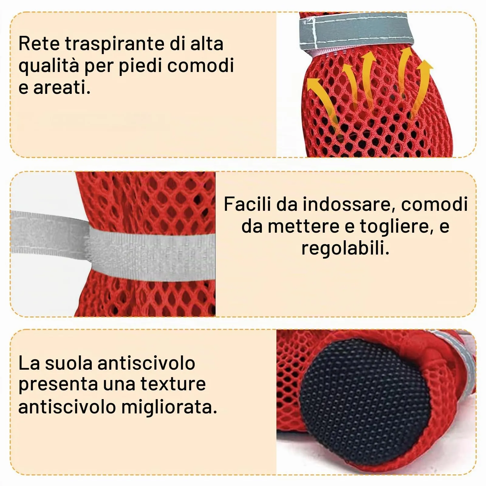 LCCGZ Scarpe Estive per Cani Traspiranti Antiscivolo con Cinghie Riflettenti, 4 Pezzi, Rosso, L - immagine 3