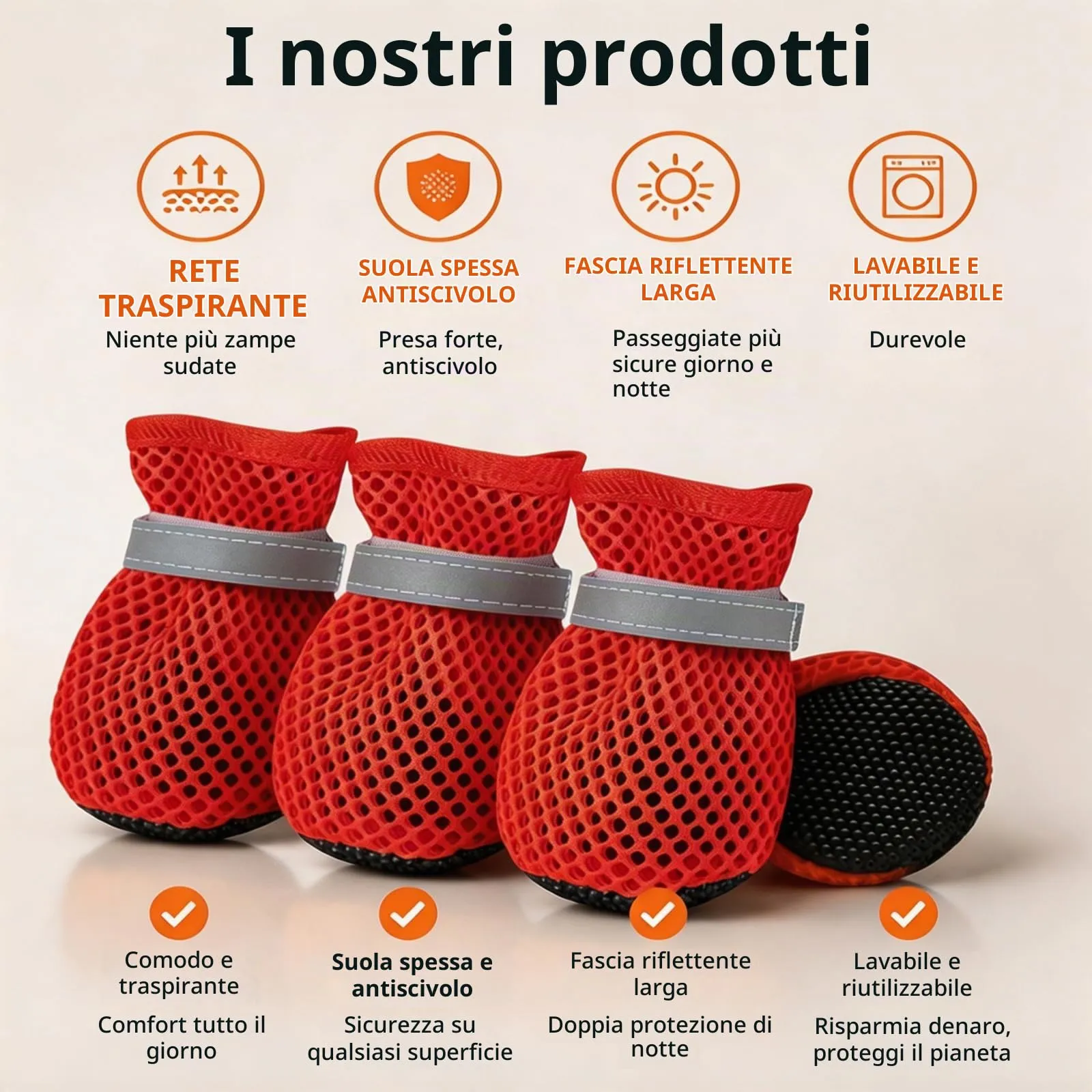 LCCGZ Scarpe Estive per Cani Traspiranti Antiscivolo con Cinghie Riflettenti, 4 Pezzi, Rosso, L - immagine 4