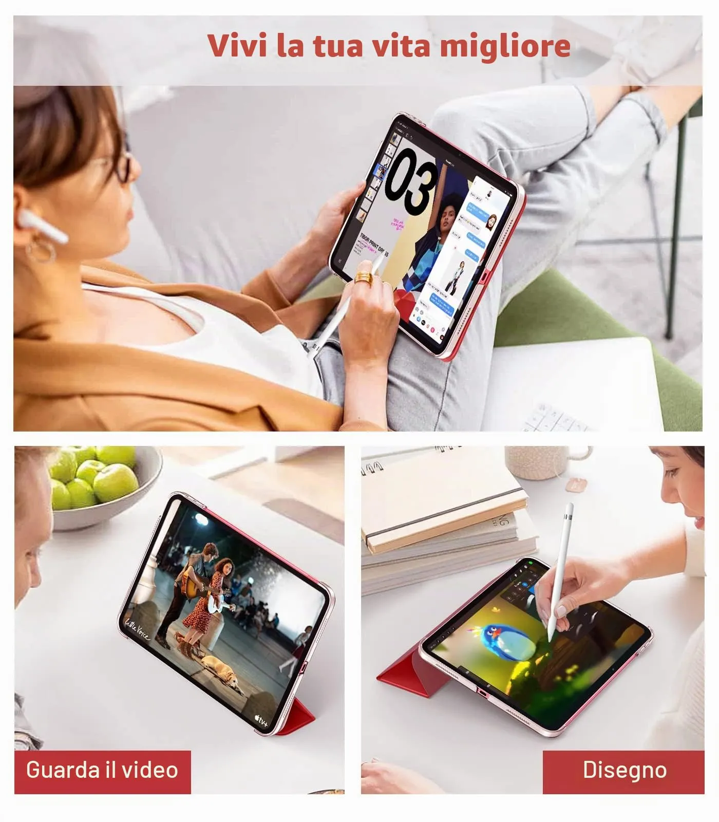 TiMOVO Custodia per iPad 11" (A16) e iPad 10ª Gen 10,9", Rosso - immagine 7