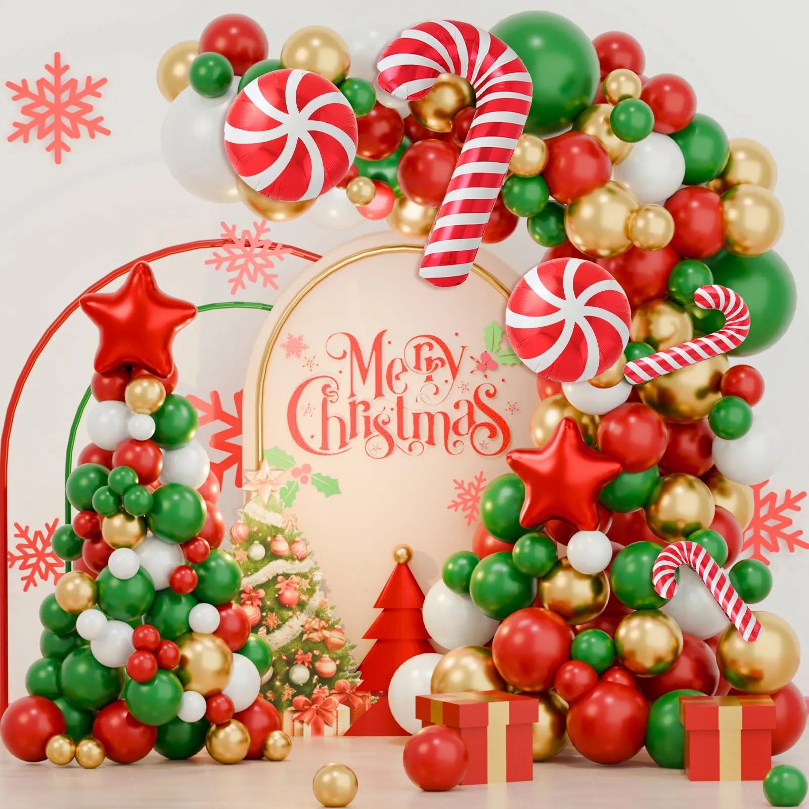 Balloon Garland Kit Arco Palloncini Natalizi, 116 Pezzi, Rosso Verde Oro, con Palloncini Foil Bastoncino di Zucchero e Stella - immagine 1