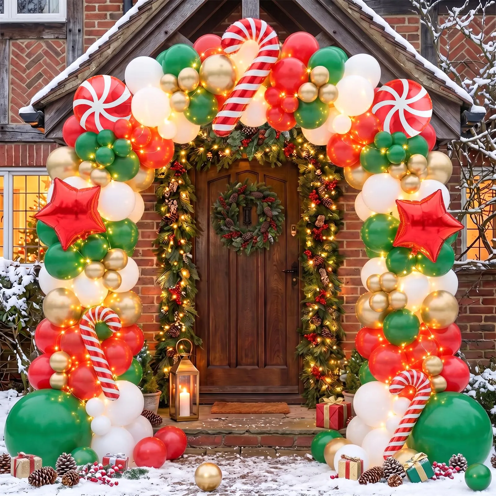 Balloon Garland Kit Arco Palloncini Natalizi, 116 Pezzi, Rosso Verde Oro, con Palloncini Foil Bastoncino di Zucchero e Stella - immagine 3