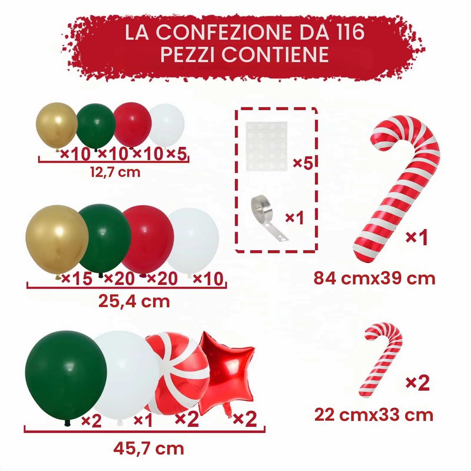 Balloon Garland Kit Arco Palloncini Natalizi, 116 Pezzi, Rosso Verde Oro, con Palloncini Foil Bastoncino di Zucchero e Stella - immagine 4