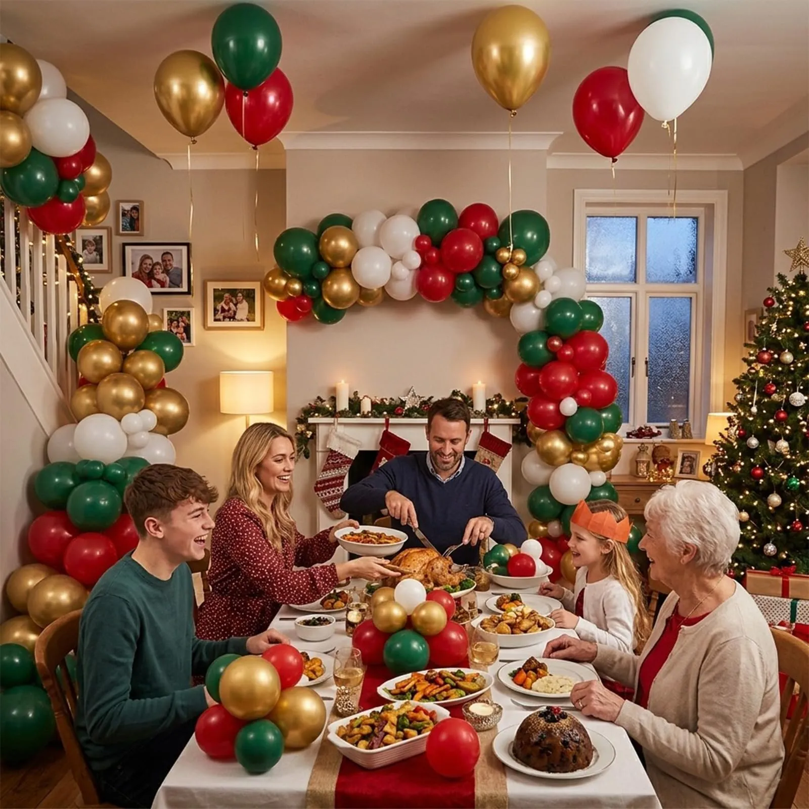 Balloon Garland Kit Arco Palloncini Natalizi, 116 Pezzi, Rosso Verde Oro, con Palloncini Foil Bastoncino di Zucchero e Stella - immagine 5