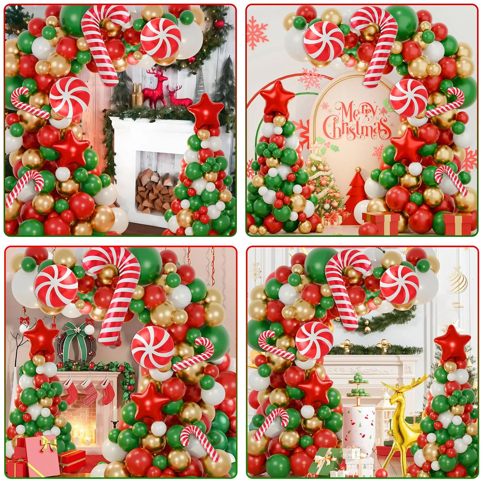 Balloon Garland Kit Arco Palloncini Natalizi, 116 Pezzi, Rosso Verde Oro, con Palloncini Foil Bastoncino di Zucchero e Stella - immagine 7