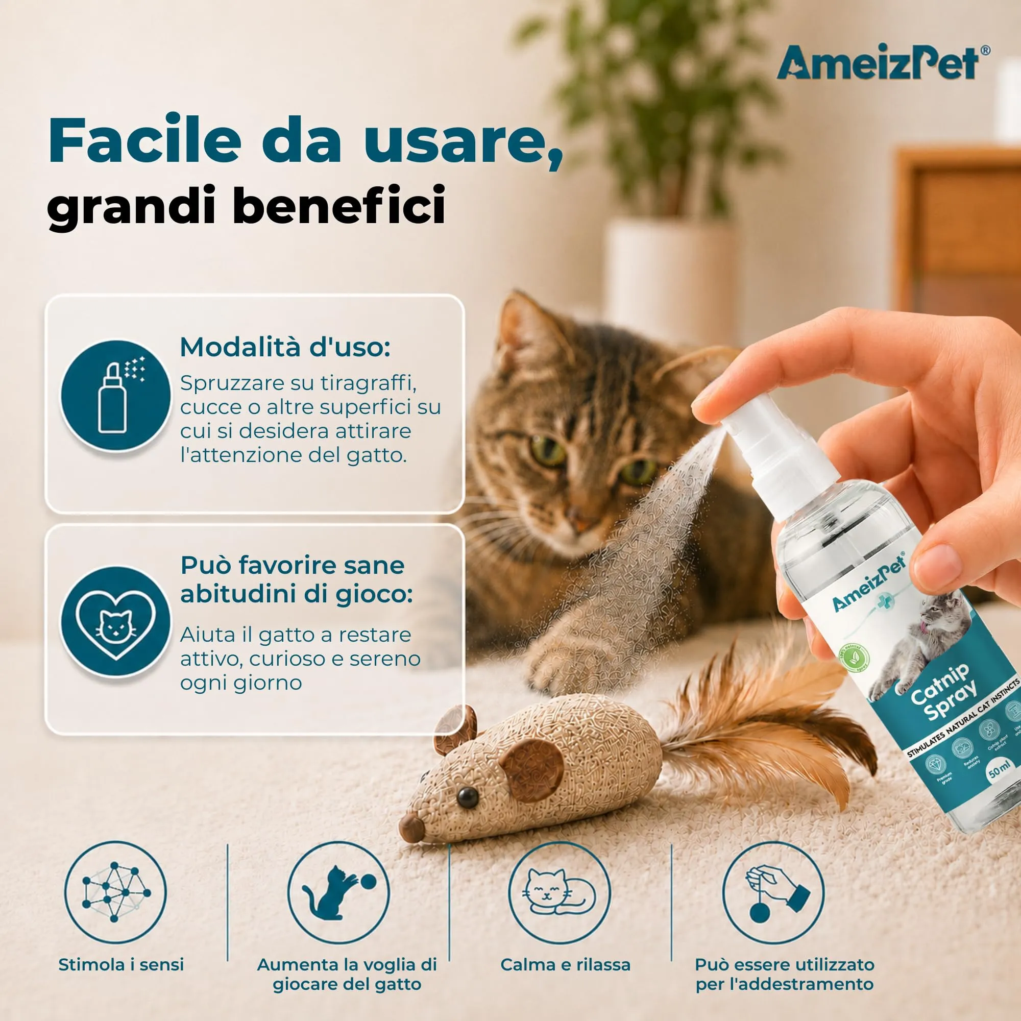 AmeizPet Spray all'Erba Gatta per Gatti, 50 ml - immagine 3
