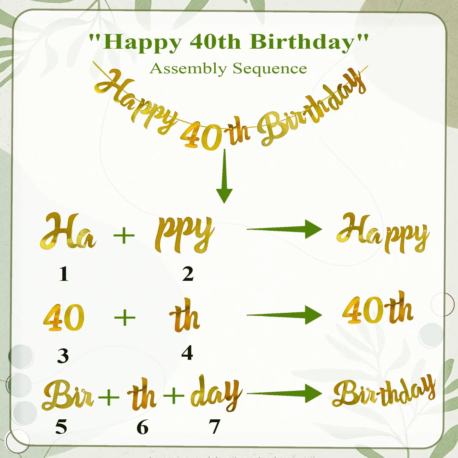 Almaxi Set Decorazioni 40 Anni Compleanno Oro Verde Salvia, Bianco e Avocado con Palloncini, Striscione e Pompon - immagine 8