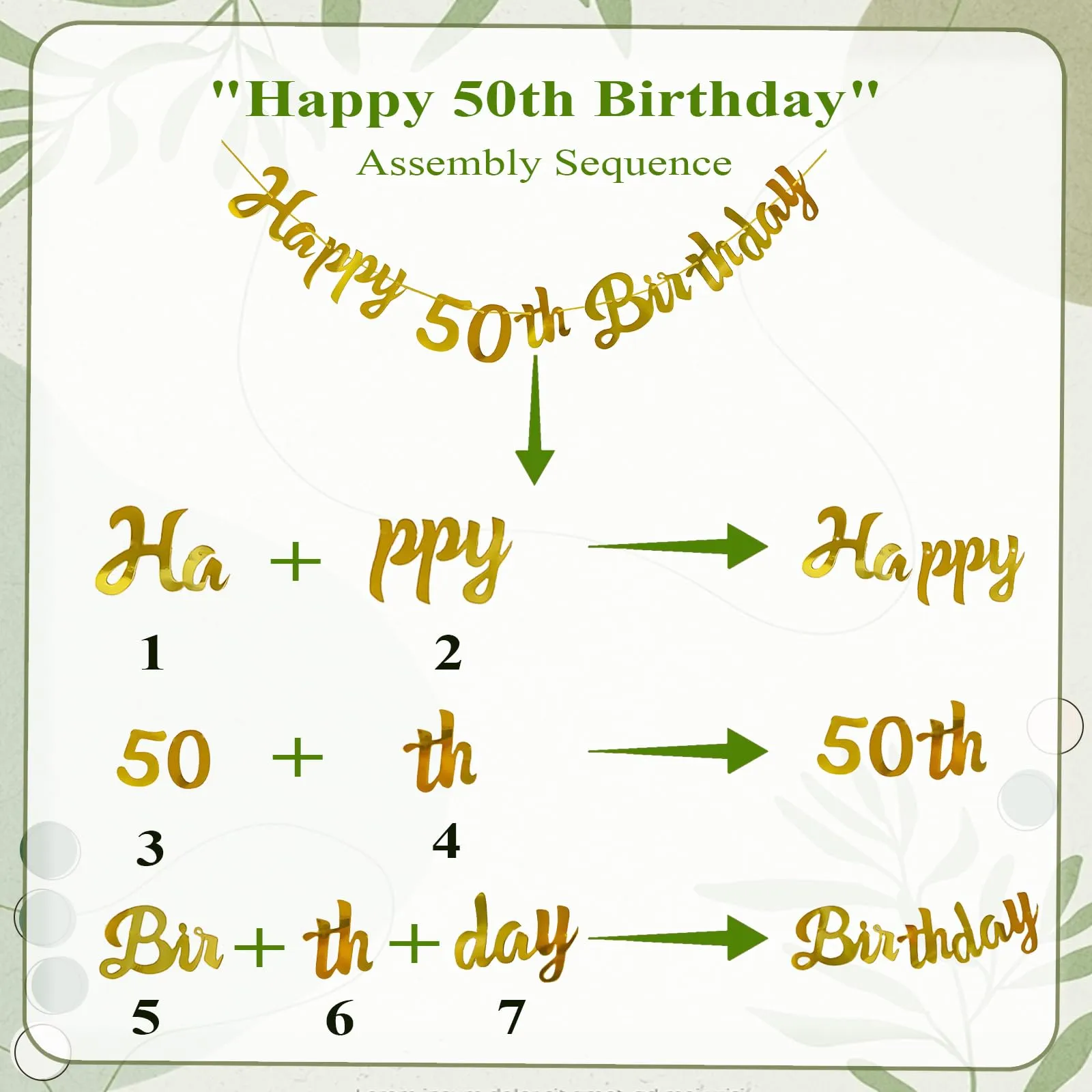 Almaxi Set Decorazioni 50 Anni Compleanno, Palloncini Oro e Verde Salvia per Donna e Uomo - immagine 8