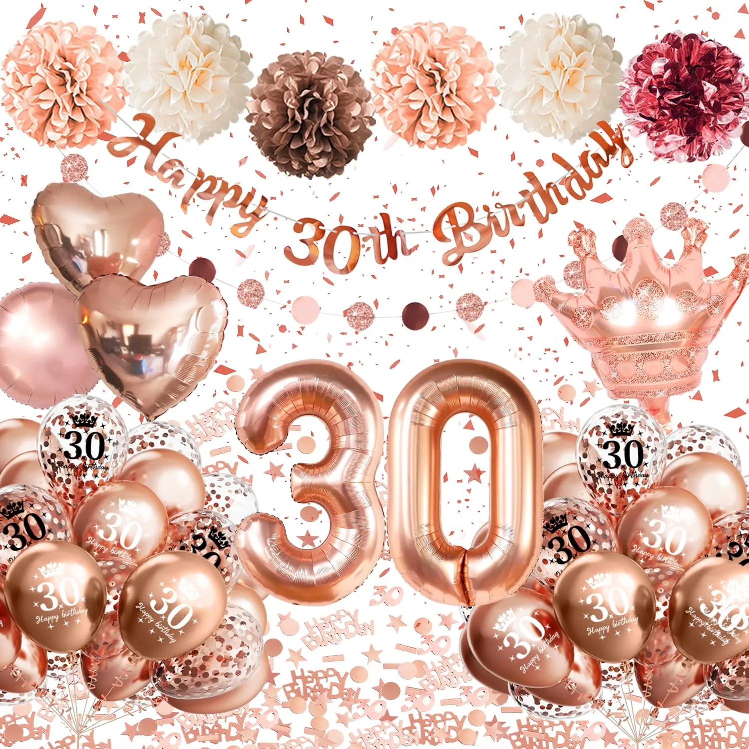 Almaxi Set Decorazioni 30 Anni Compleanno Donna Oro Rosa - immagine 1