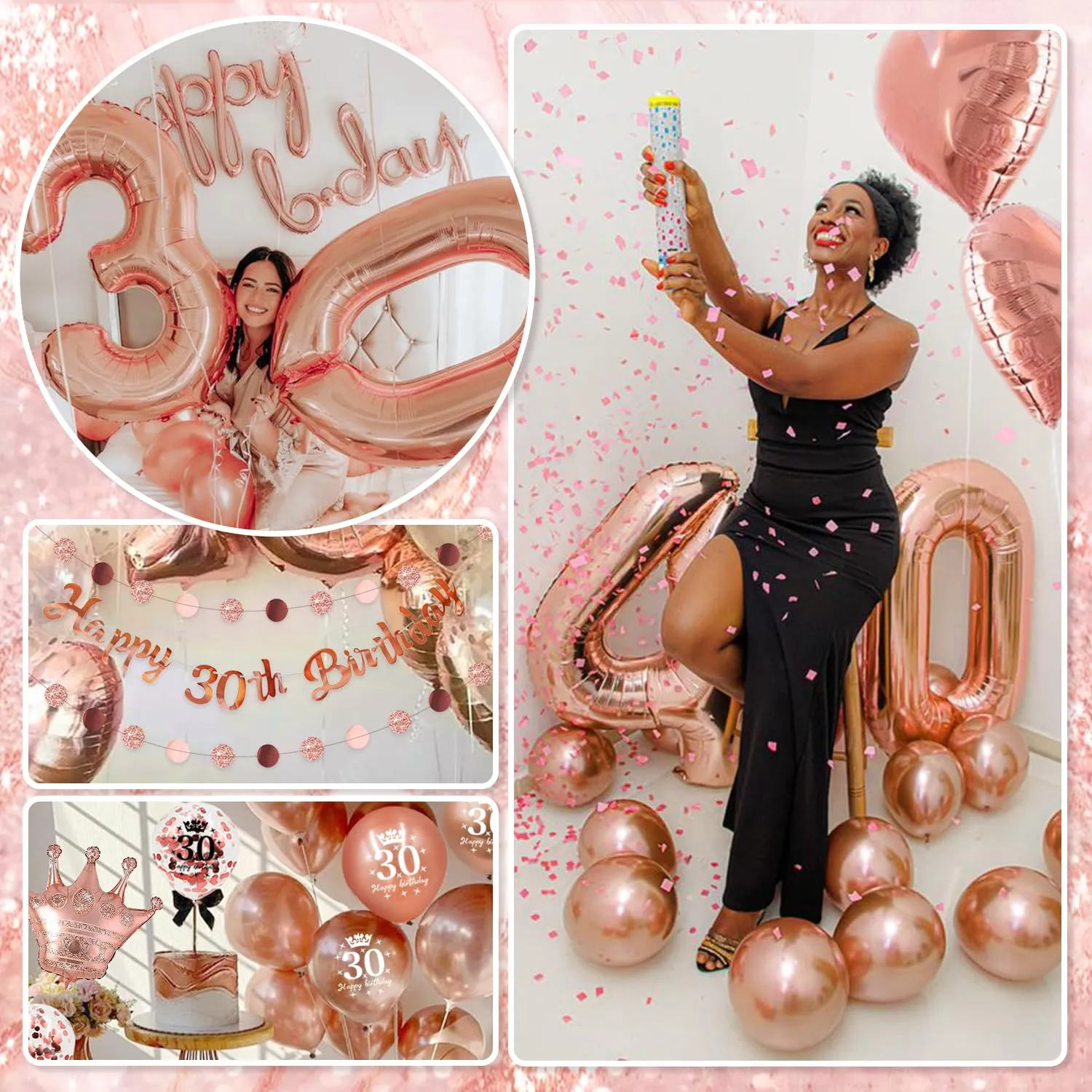 Almaxi Set Decorazioni 30 Anni Compleanno Donna Oro Rosa - immagine 5