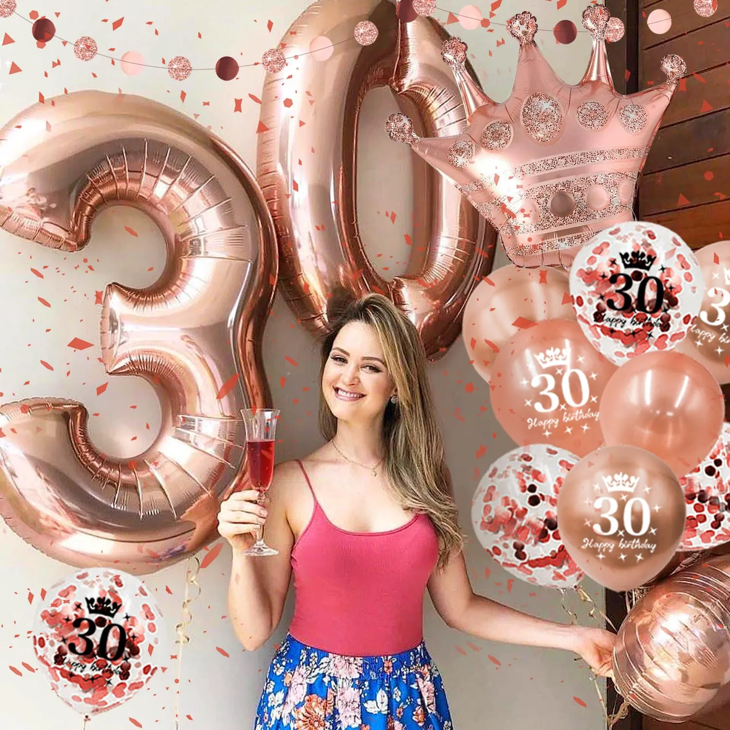 Almaxi Set Decorazioni 30 Anni Compleanno Donna Oro Rosa - immagine 7