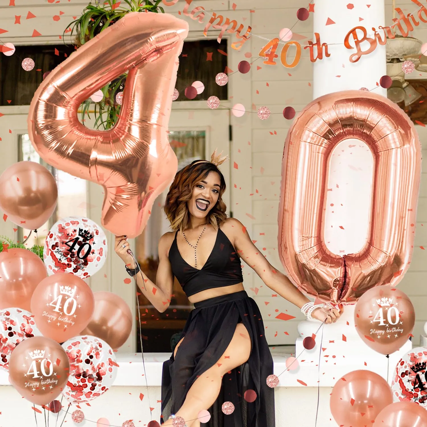 Almaxi Set Decorazioni 40 Anni Compleanno Donna Oro Rosa - immagine 7