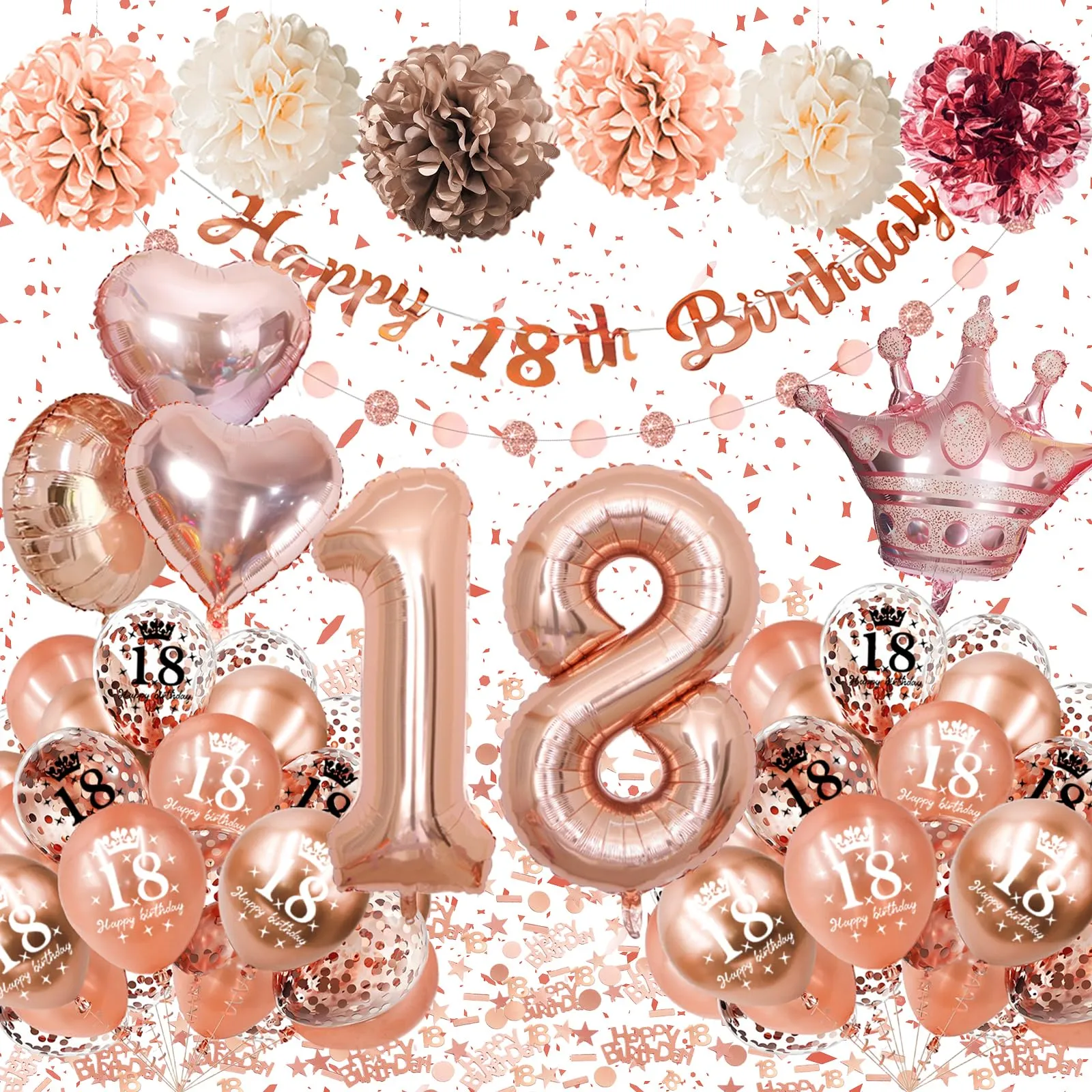 Almaxi Palloncini e Decorazioni 18 Anni Compleanno Oro Rosa per Ragazza - immagine 1