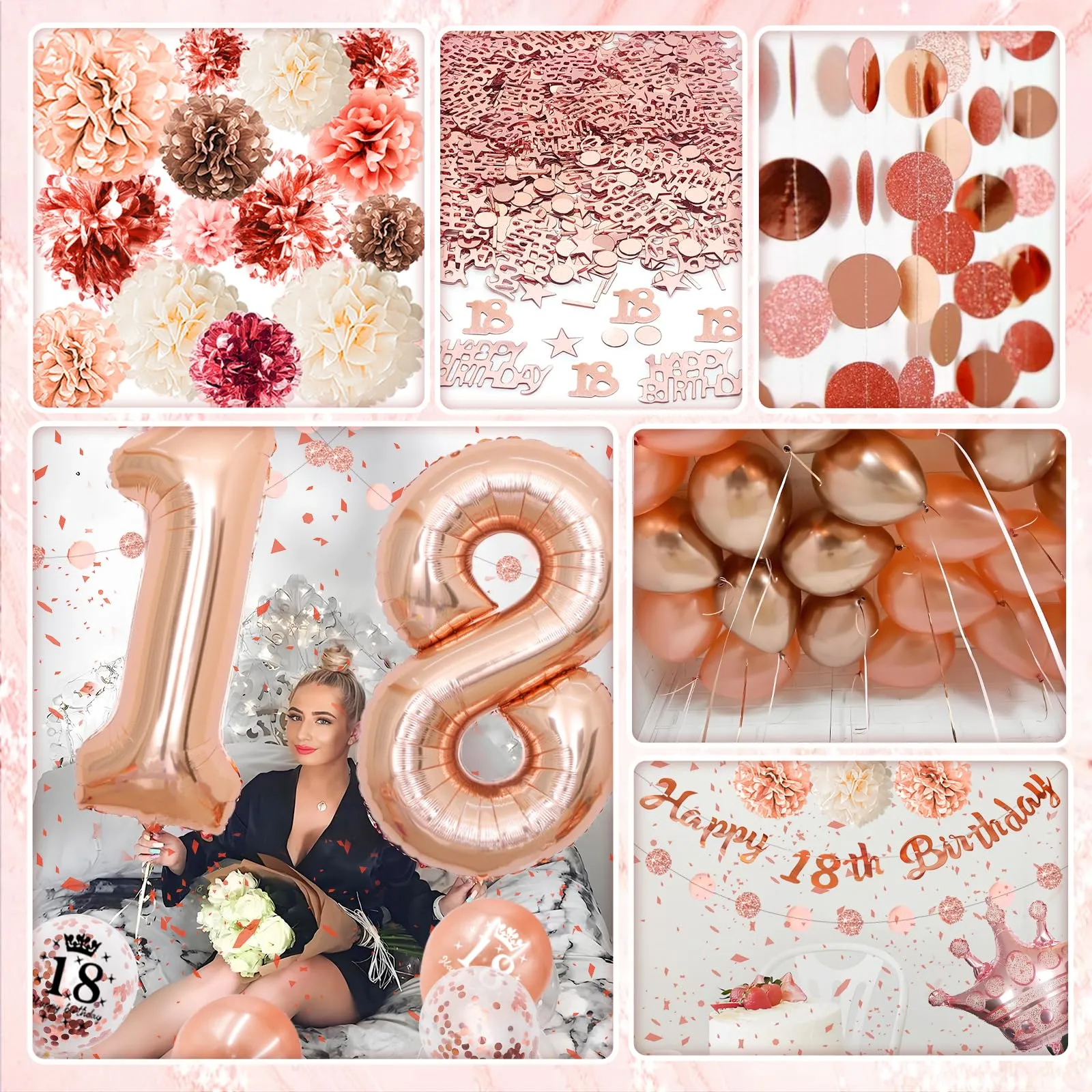 Almaxi Palloncini e Decorazioni 18 Anni Compleanno Oro Rosa per Ragazza - immagine 4