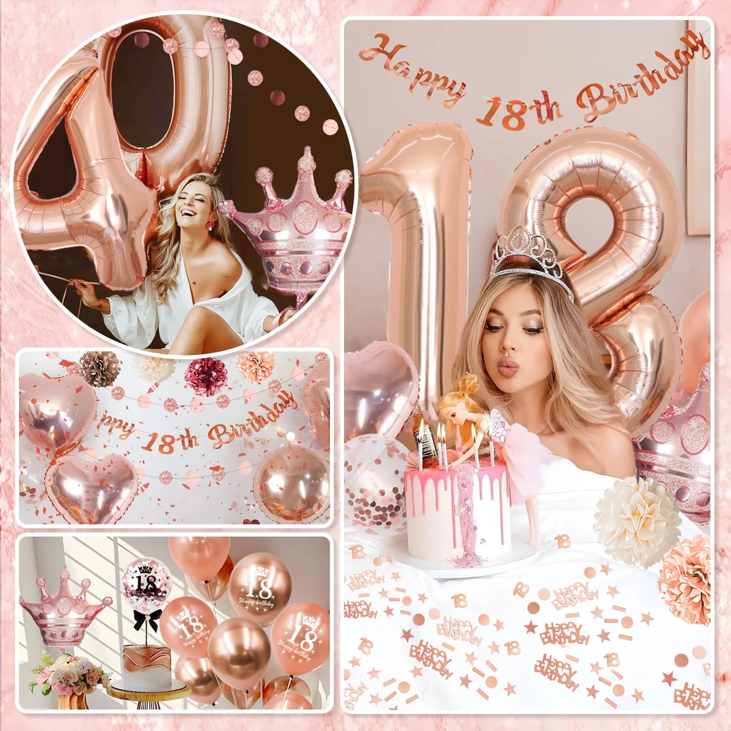 Almaxi Palloncini e Decorazioni 18 Anni Compleanno Oro Rosa per Ragazza - immagine 5