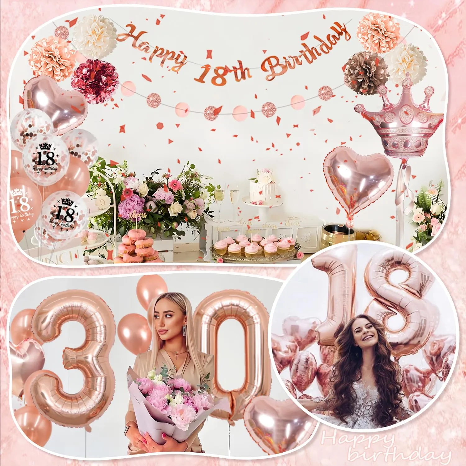 Almaxi Palloncini e Decorazioni 18 Anni Compleanno Oro Rosa per Ragazza - immagine 6