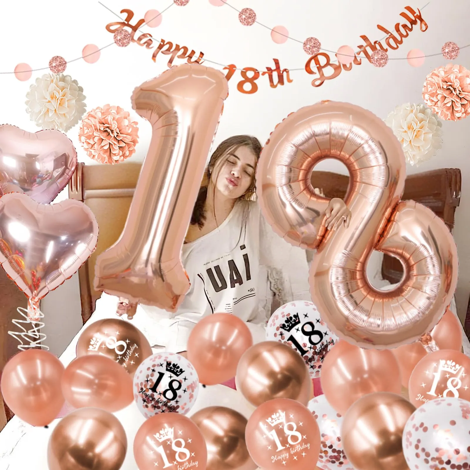Almaxi Palloncini e Decorazioni 18 Anni Compleanno Oro Rosa per Ragazza - immagine 7
