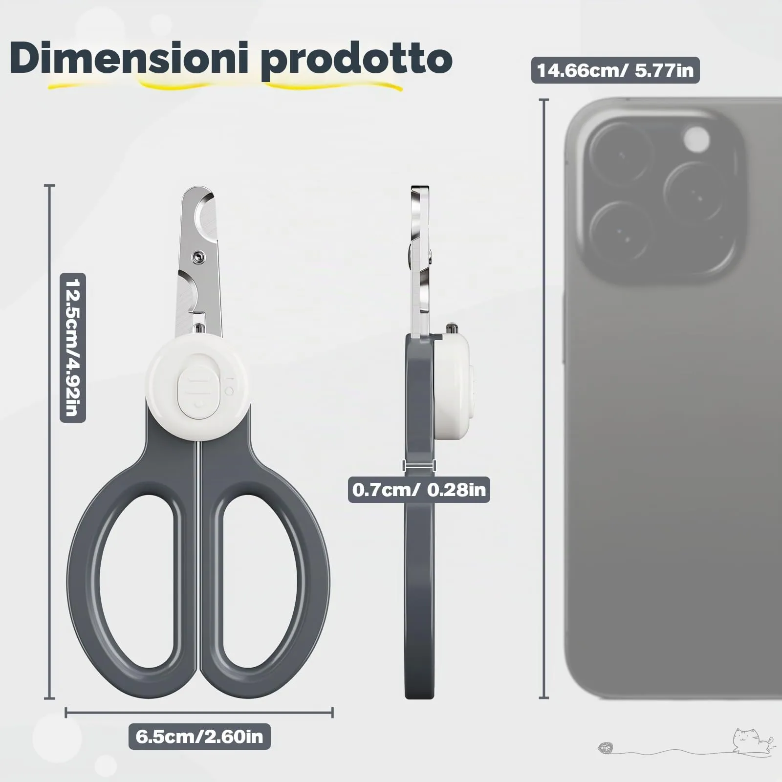 Euqvunn Tagliaunghie per Gatti e Piccoli Animali con Doppia Lama e Luce LED (Grigio Bianco) - immagine 7