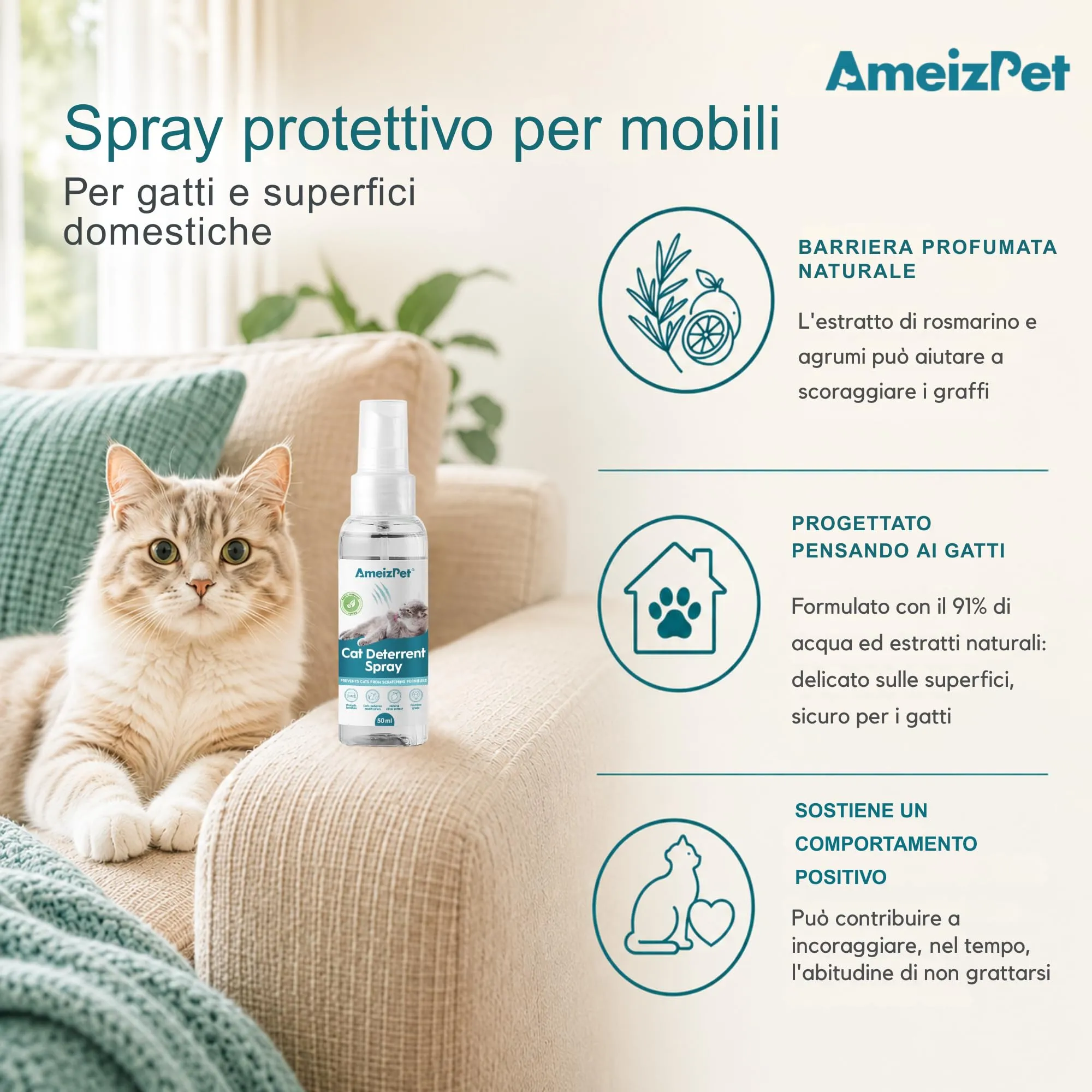 AmeizPet Spray Disabituante per Gatti, 50 ml - immagine 2