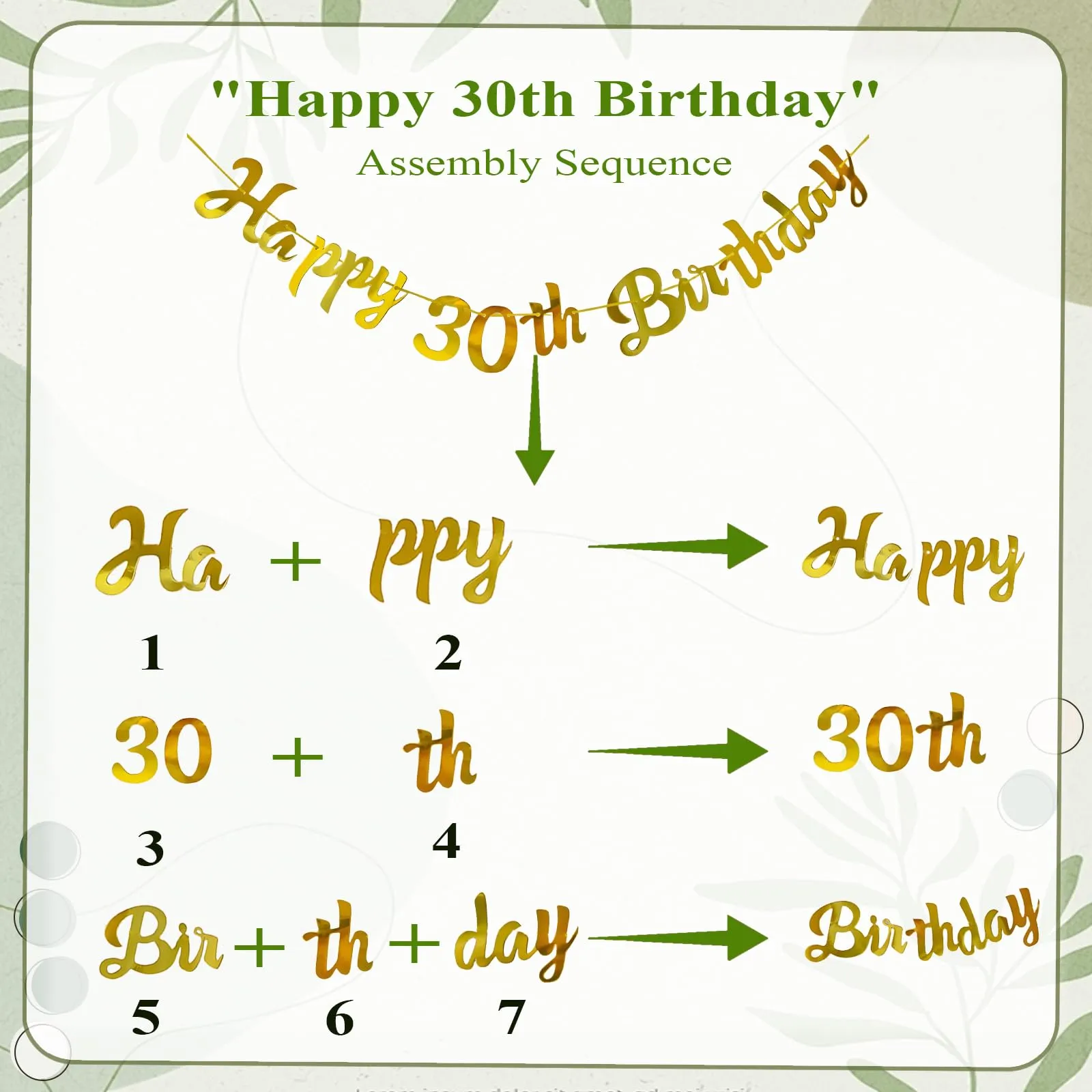 Almaxi Set Decorazioni 30 Anni Compleanno Oro e Verde Salvia con Palloncini, Striscione e Pompon - immagine 8