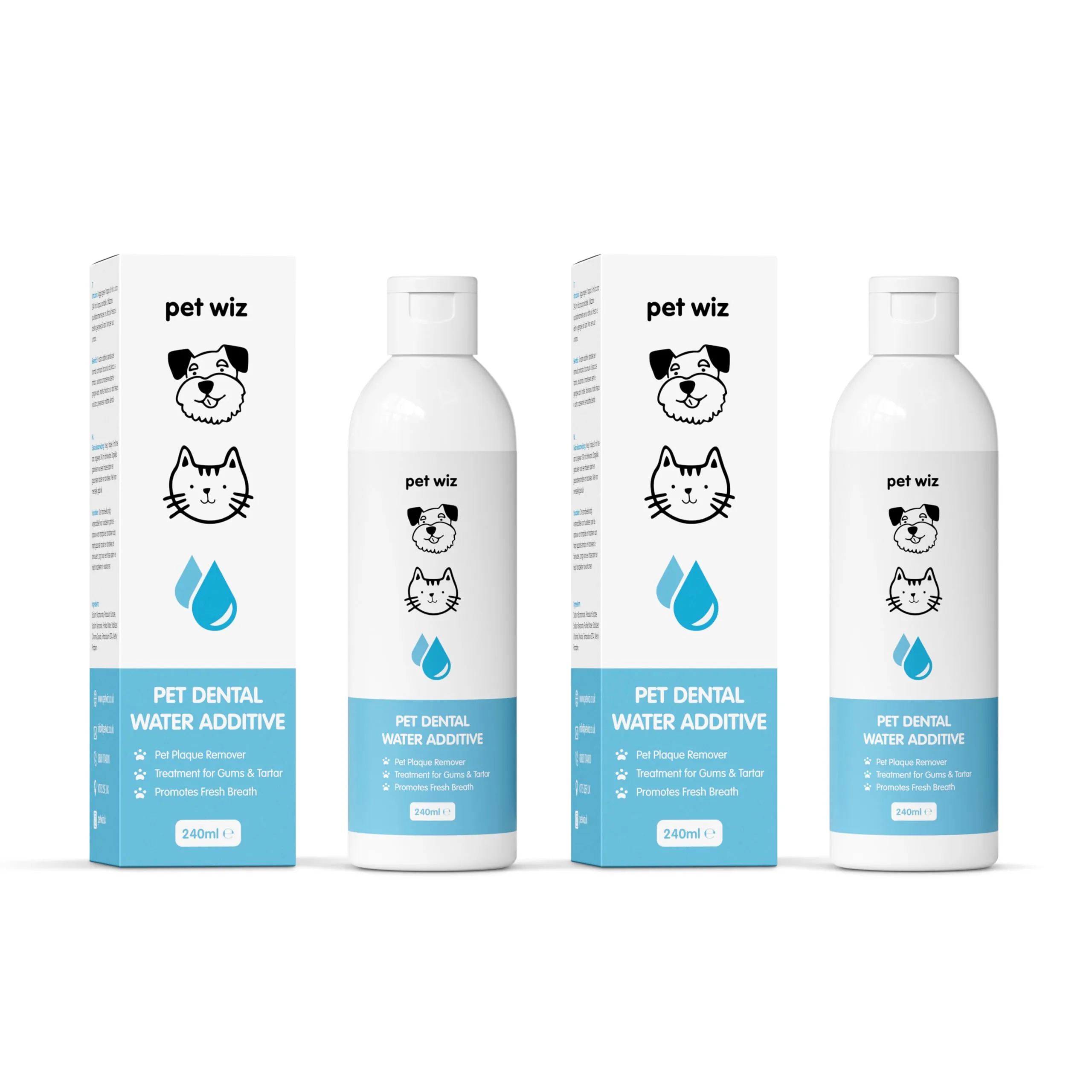 pet wiz Additivo per acqua dentale per cani e gatti, 240 ml x 2 - immagine 2