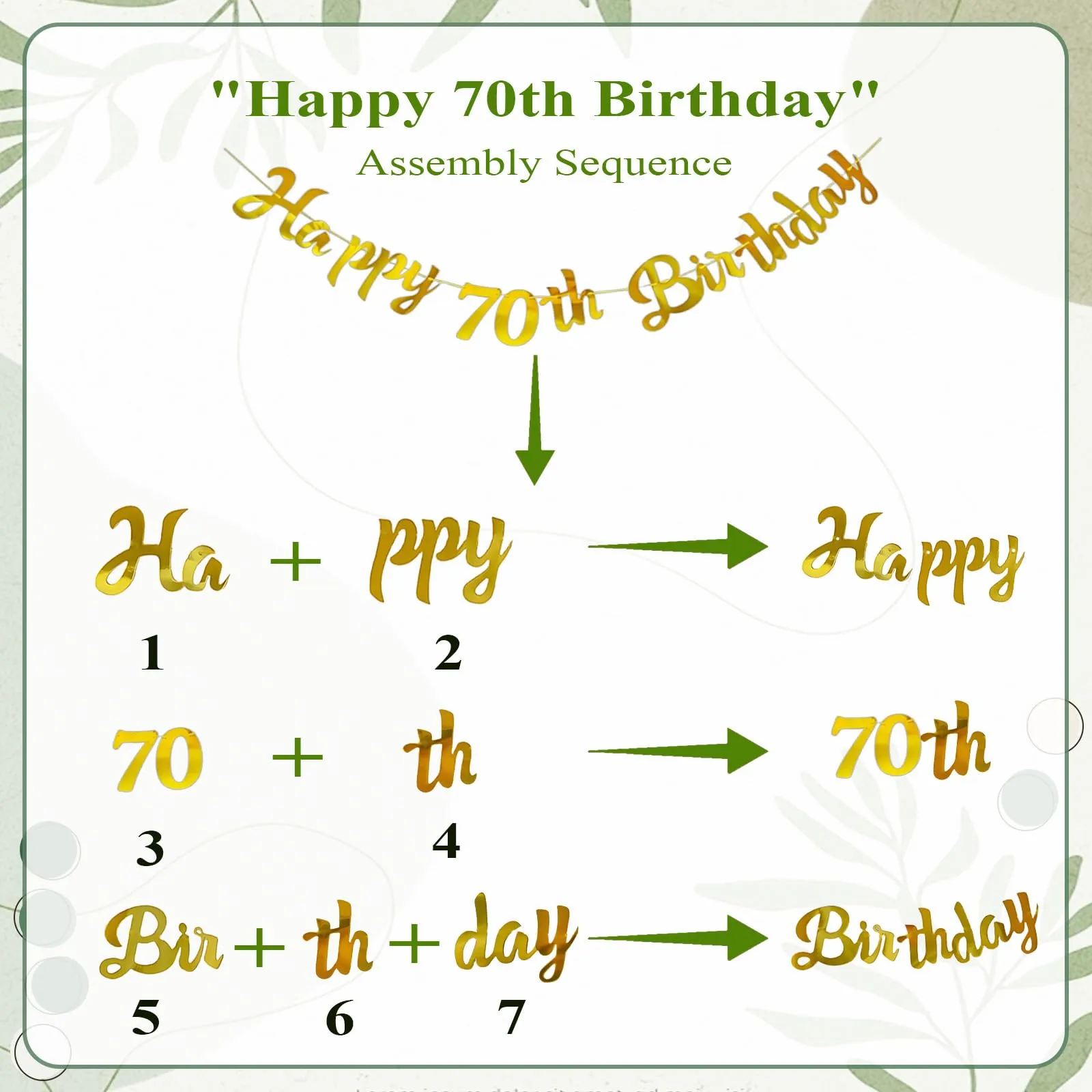 Almaxi Set Decorazioni 70 Anni Compleanno Verde Oro, Palloncini e Striscione Happy 70th Birthday - immagine 8