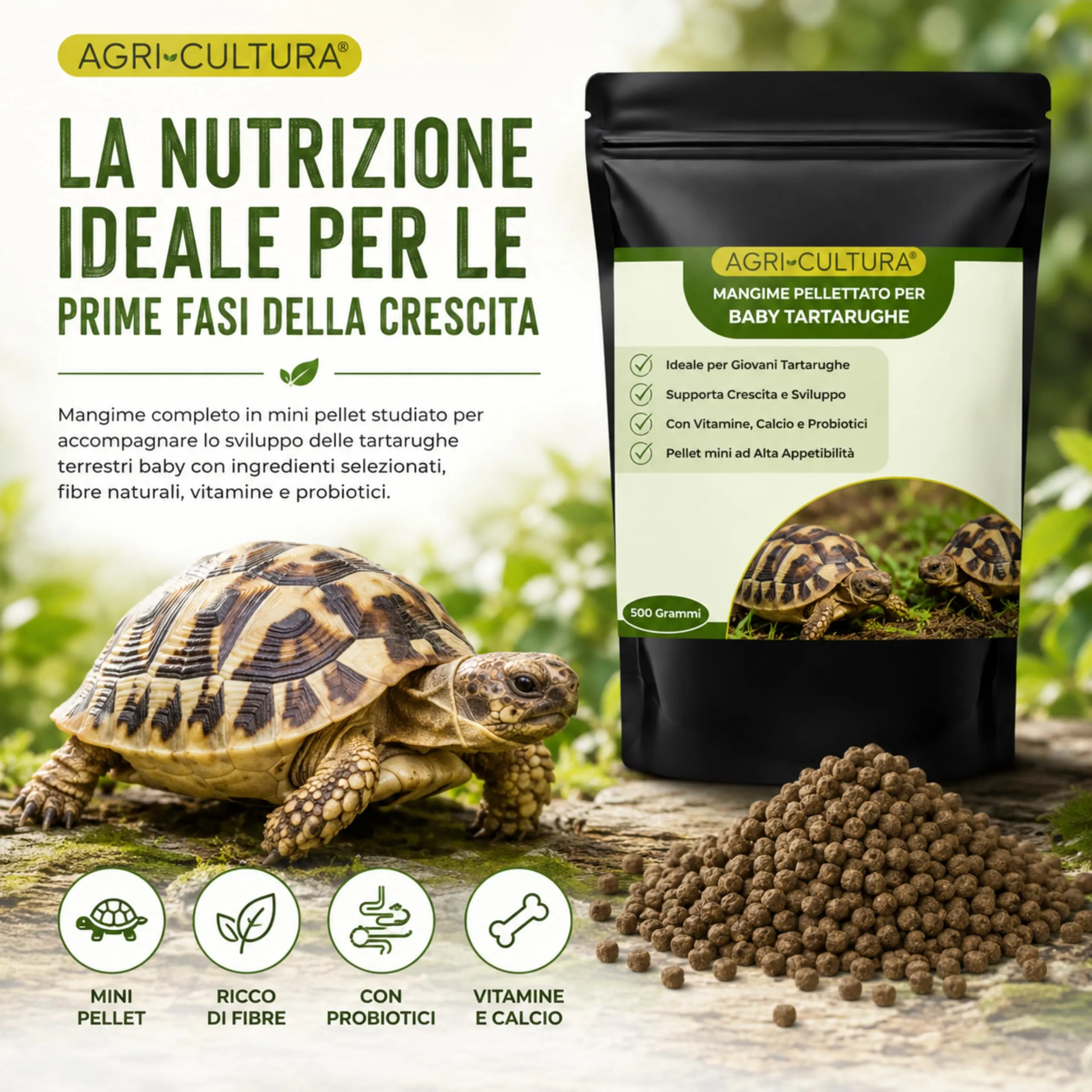 AGRI-CULTURA Mangime per Tartarughe di Terra Baby, Pellet Mini, 500 g - immagine 2