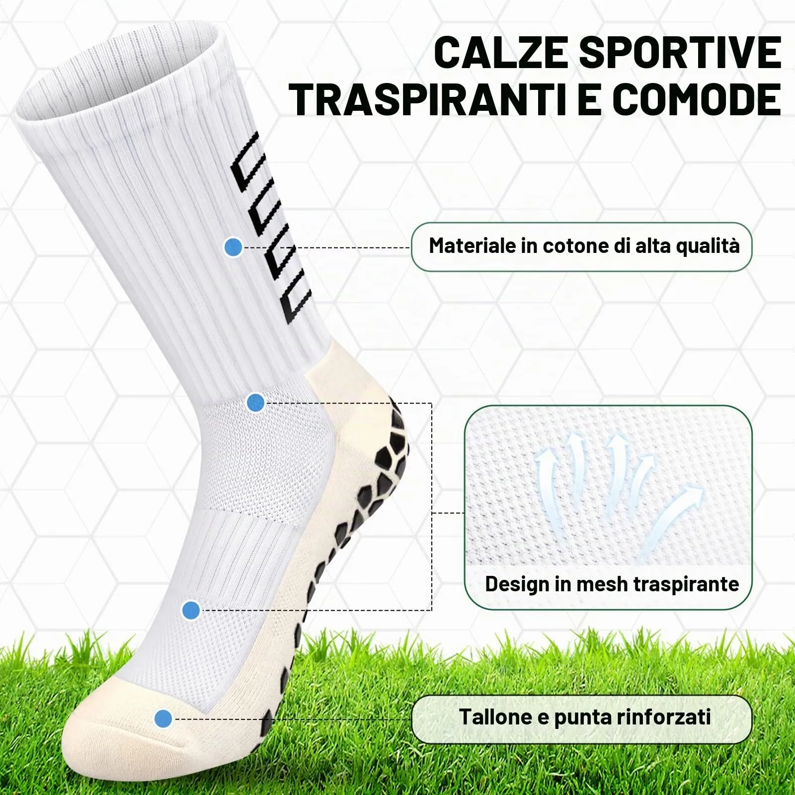 ENONEO Calze Antiscivolo Grip Socks per Calcio e Running Uomo 37-45 - immagine 2