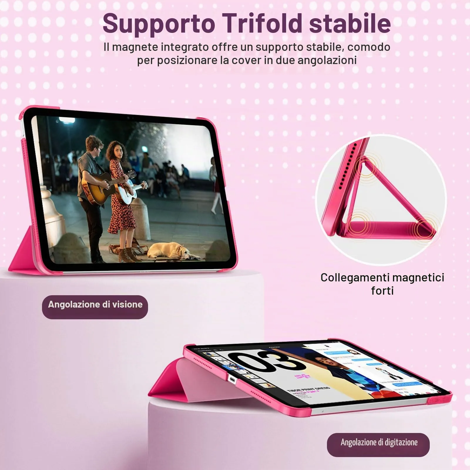 TiMOVO Cover per iPad 11ª Gen 11" (A3354 A3355 A3356) e iPad 10ª Gen 10,9" (A2696 A2757 A2777 A3162), Rosa Brillante - immagine 4
