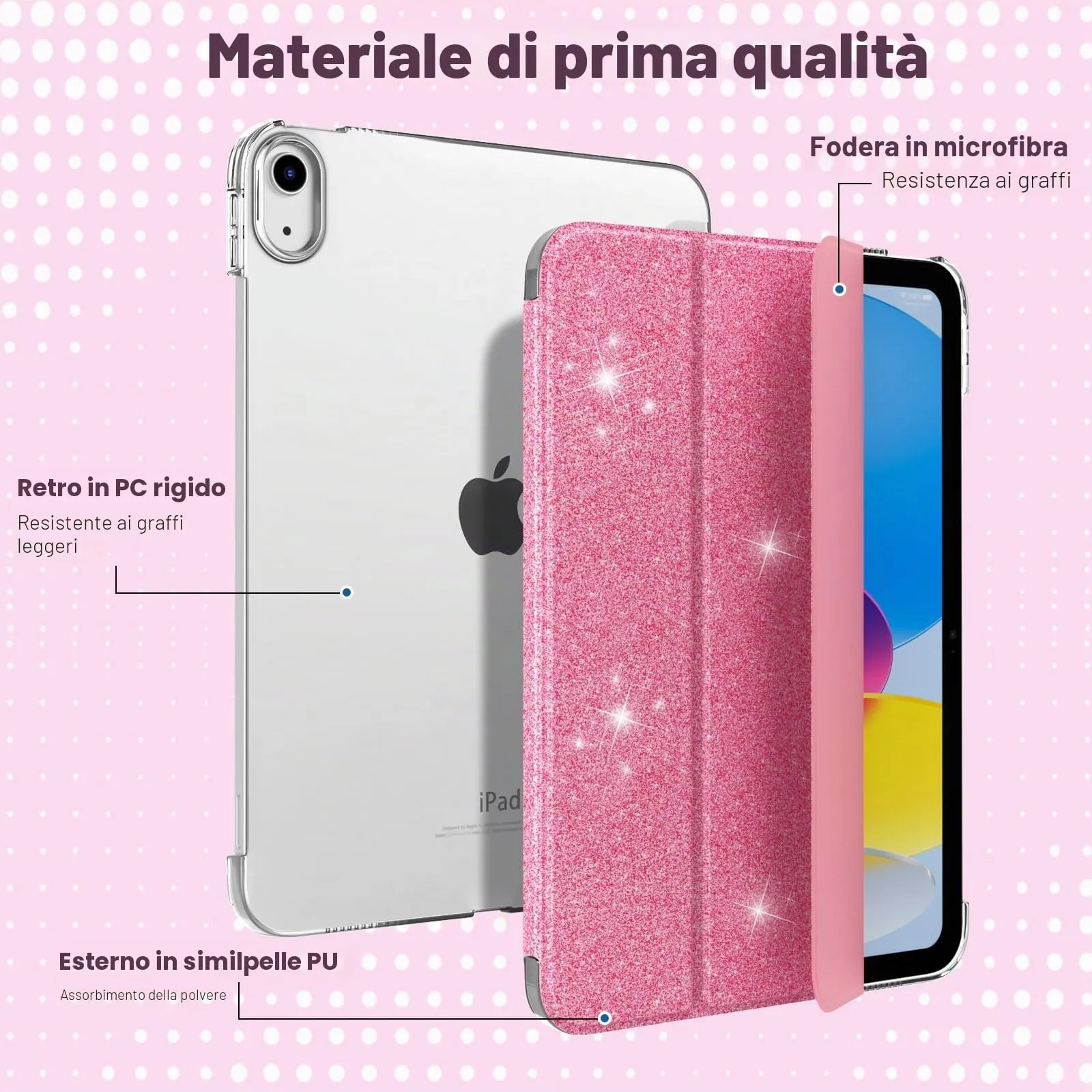 TiMOVO Cover per iPad 11" (A16) e iPad 10 Generazione 10,9", Rosso con Glitter - immagine 3