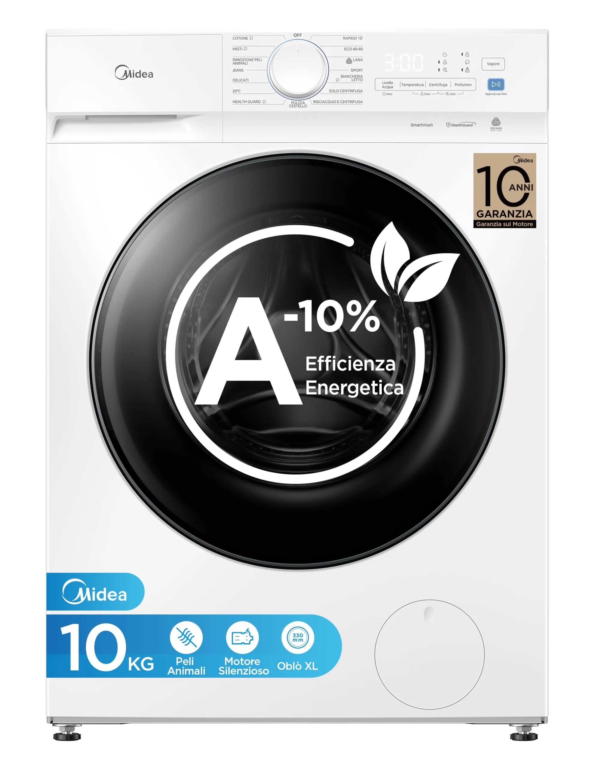 Midea Lavatrice 10 kg Classe A-10% 1400 Giri Silent Inverter Motor MFV3EW100BA10 - immagine 1