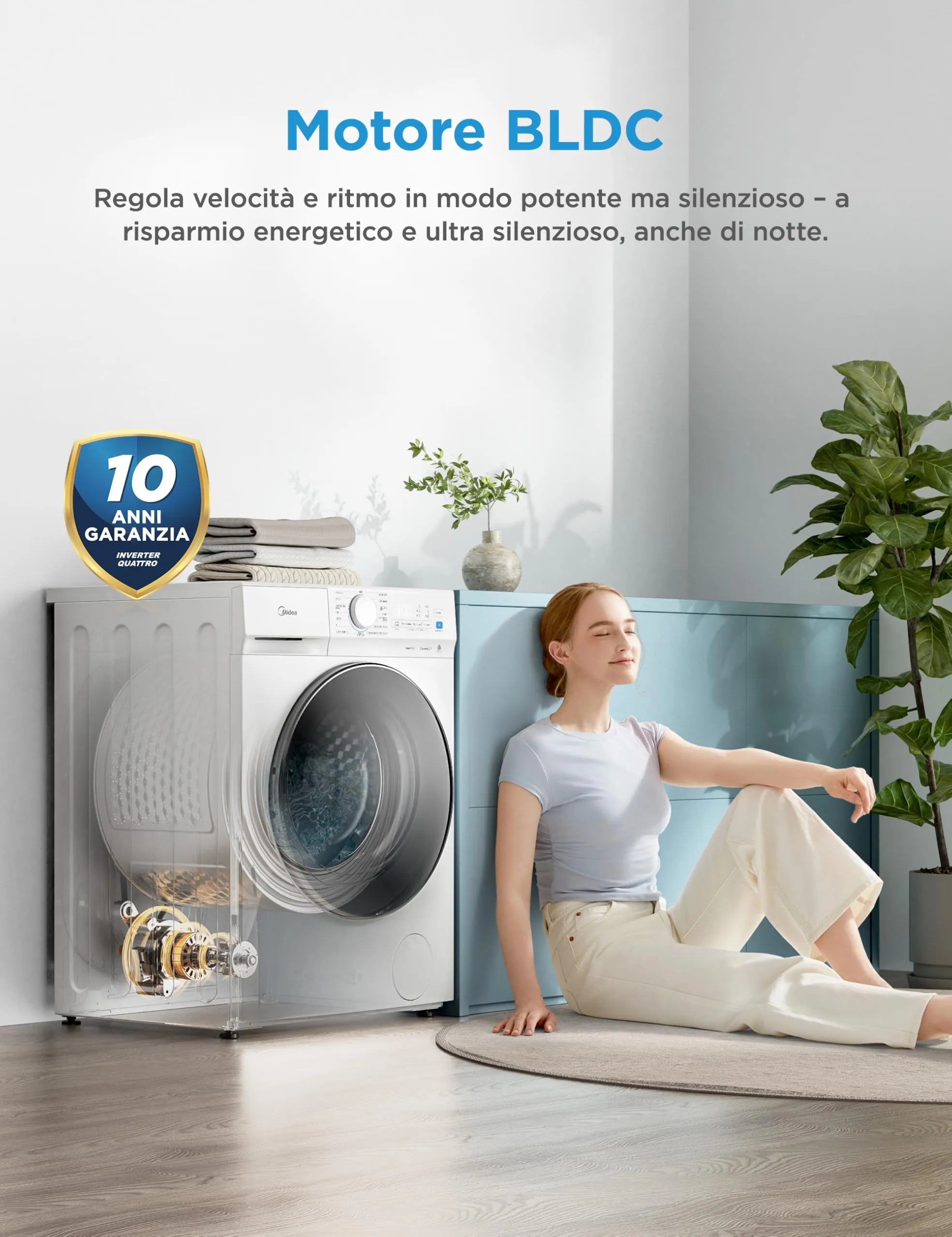 Midea Lavatrice 10 kg Classe A-10% 1400 Giri Silent Inverter Motor MFV3EW100BA10 - immagine 4
