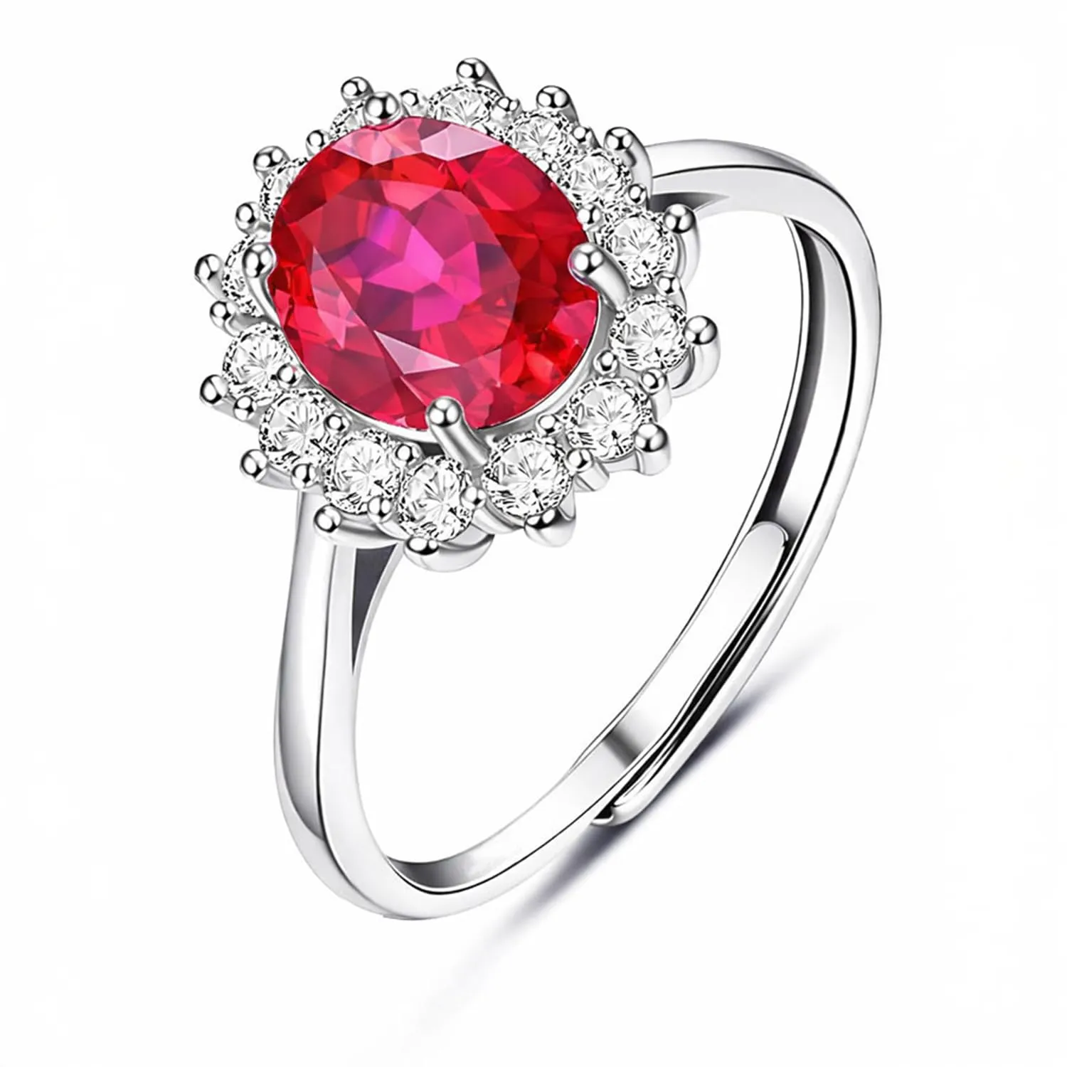 Saga Gioielli Anello Donna Regolabile in Acciaio Inox con Zircone Centrale e Cristalli (Rubino) - immagine 1