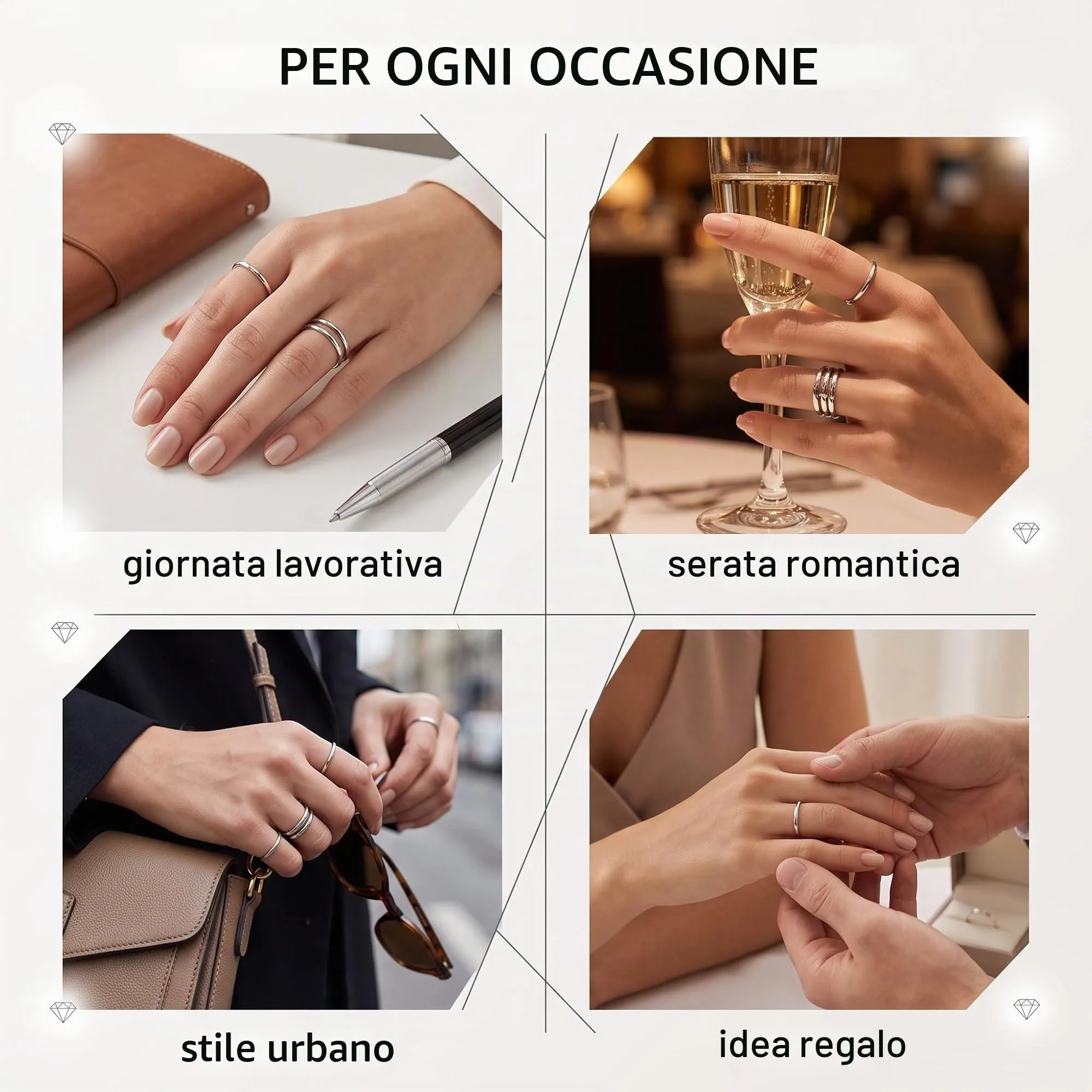 DBCEJF Set 12 Anelli Donna in Acciaio Inossidabile, Fedine Sottili 1mm e 2mm Impilabili, Taglie 5-10 - Argento - immagine 5