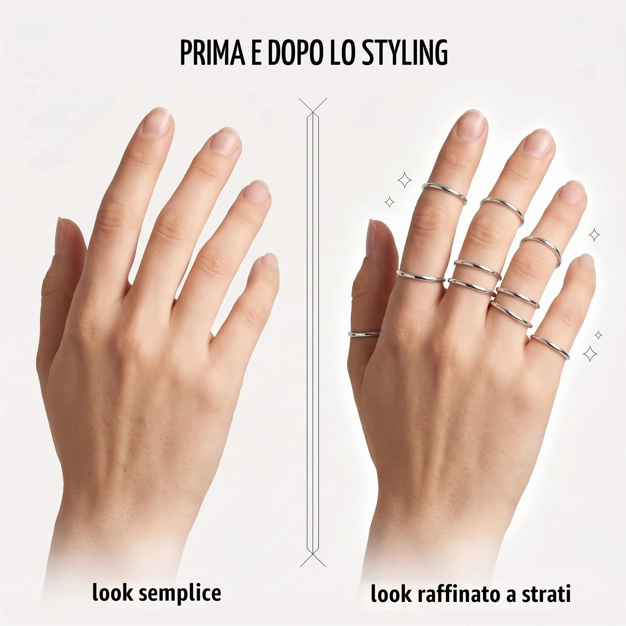 DBCEJF Set 12 Anelli Donna in Acciaio Inossidabile, Fedine Sottili 1mm e 2mm Impilabili, Taglie 5-10 - Argento - immagine 6