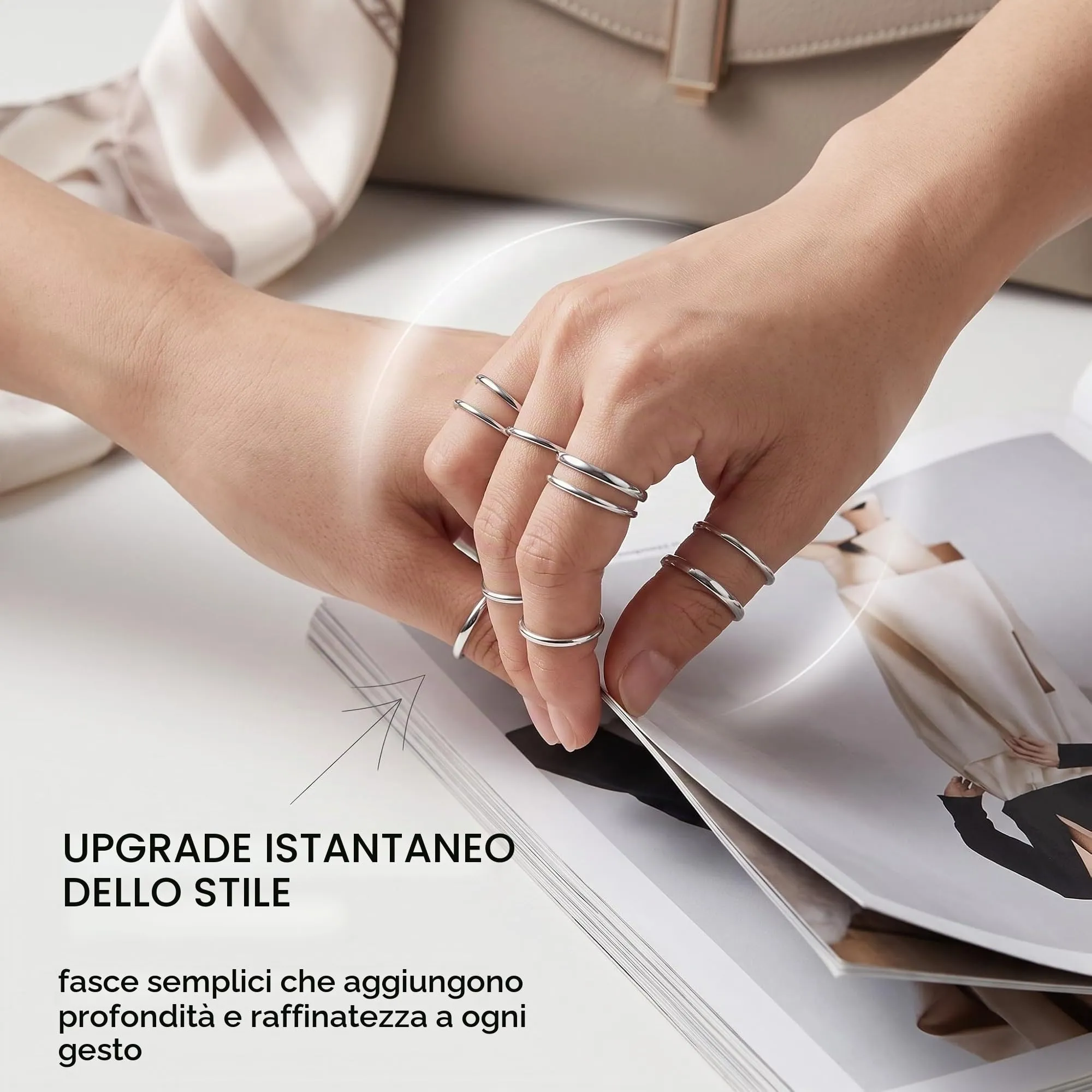 DBCEJF Set 12 Anelli Donna in Acciaio Inossidabile, Fedine Sottili 1mm e 2mm Impilabili, Taglie 5-10 - Argento - immagine 7