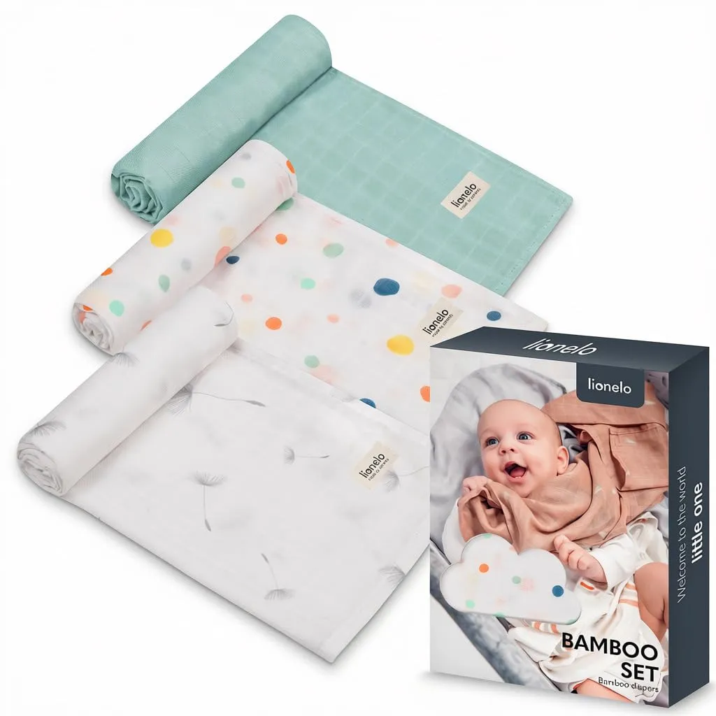Lionelo Bamboo Set di 3 Mussole Neonato, 70 x 70 cm, 100% Cotone di Bambù - immagine 1
