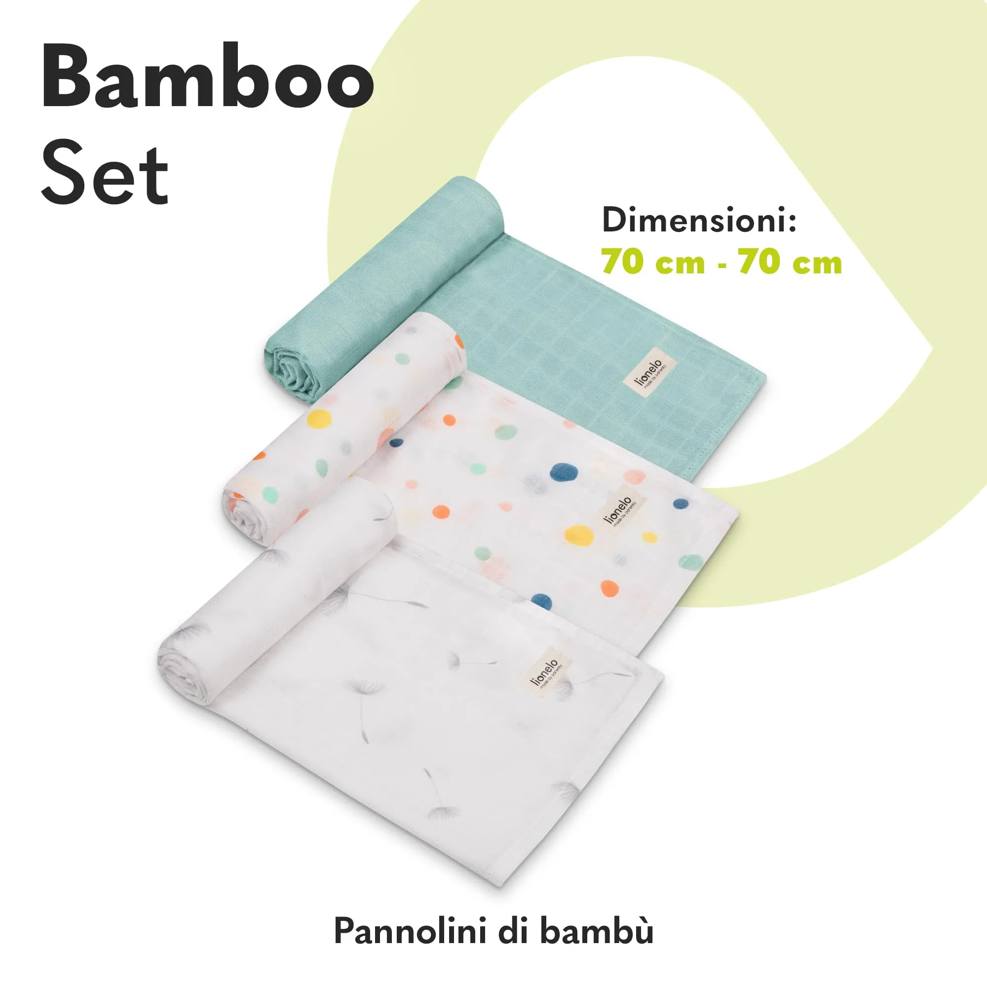 Lionelo Bamboo Set di 3 Mussole Neonato, 70 x 70 cm, 100% Cotone di Bambù - immagine 2