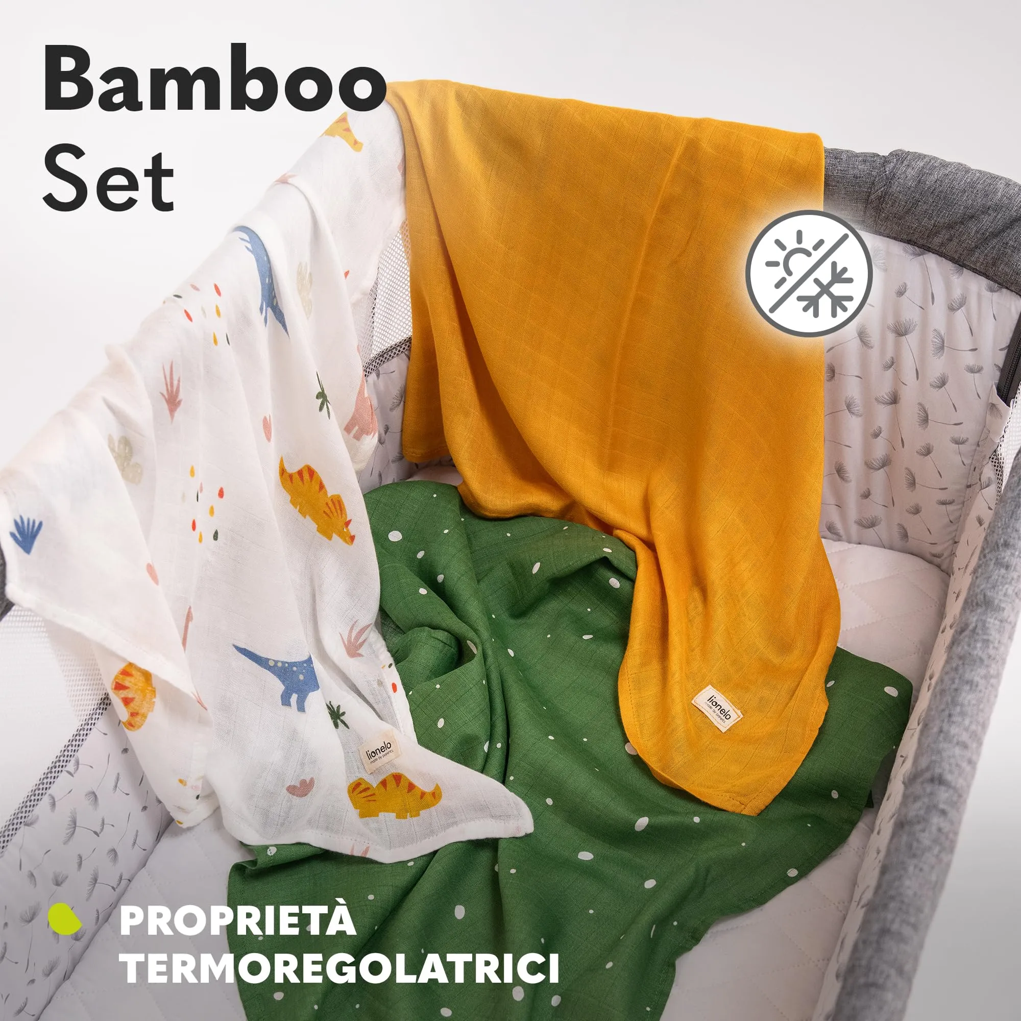 Lionelo Bamboo Set di 3 Mussole Neonato, 70 x 70 cm, 100% Cotone di Bambù - immagine 6