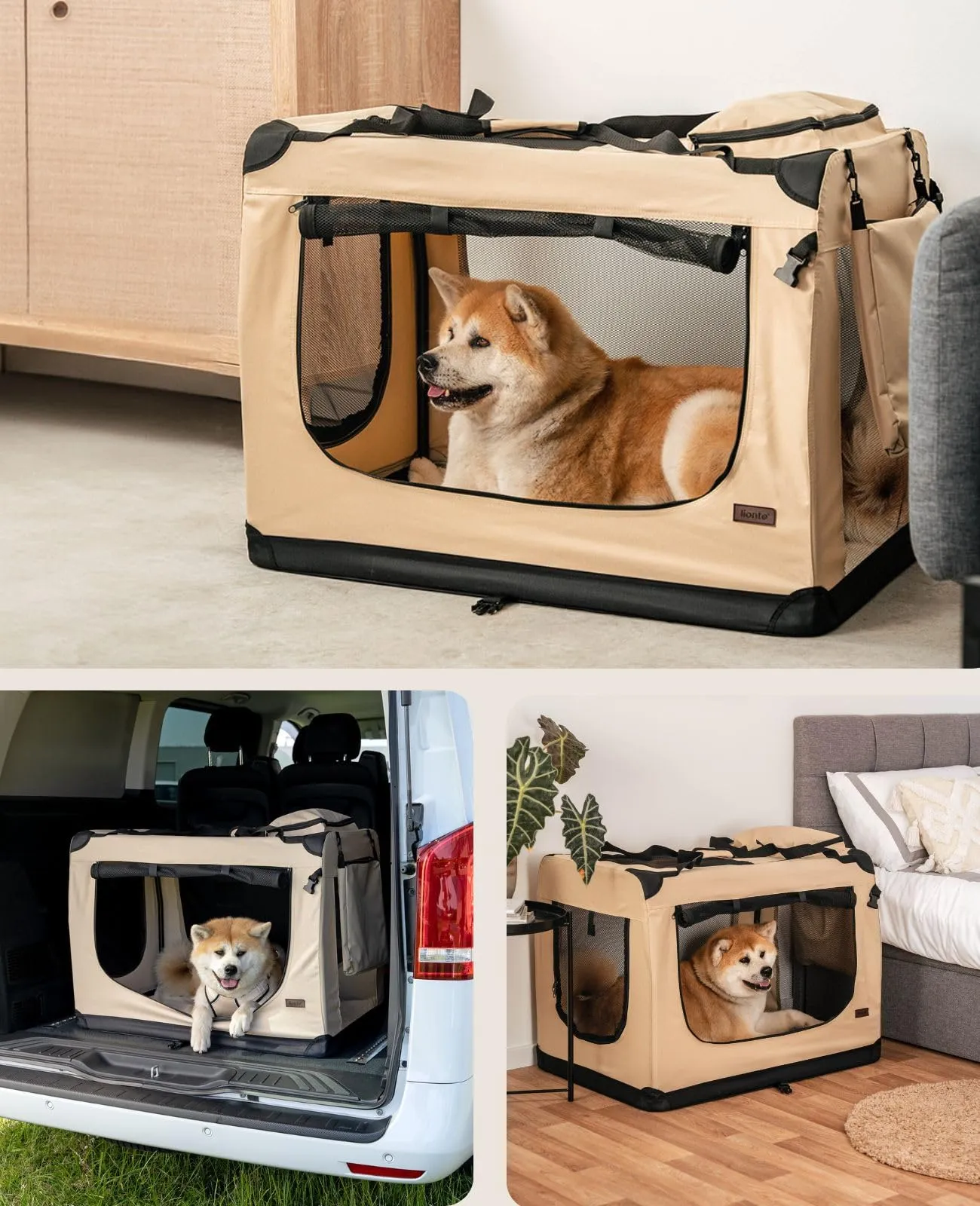 lionto Trasportino Cane Pieghevole per Viaggio e Auto, 90x61x65 cm, Beige - immagine 2