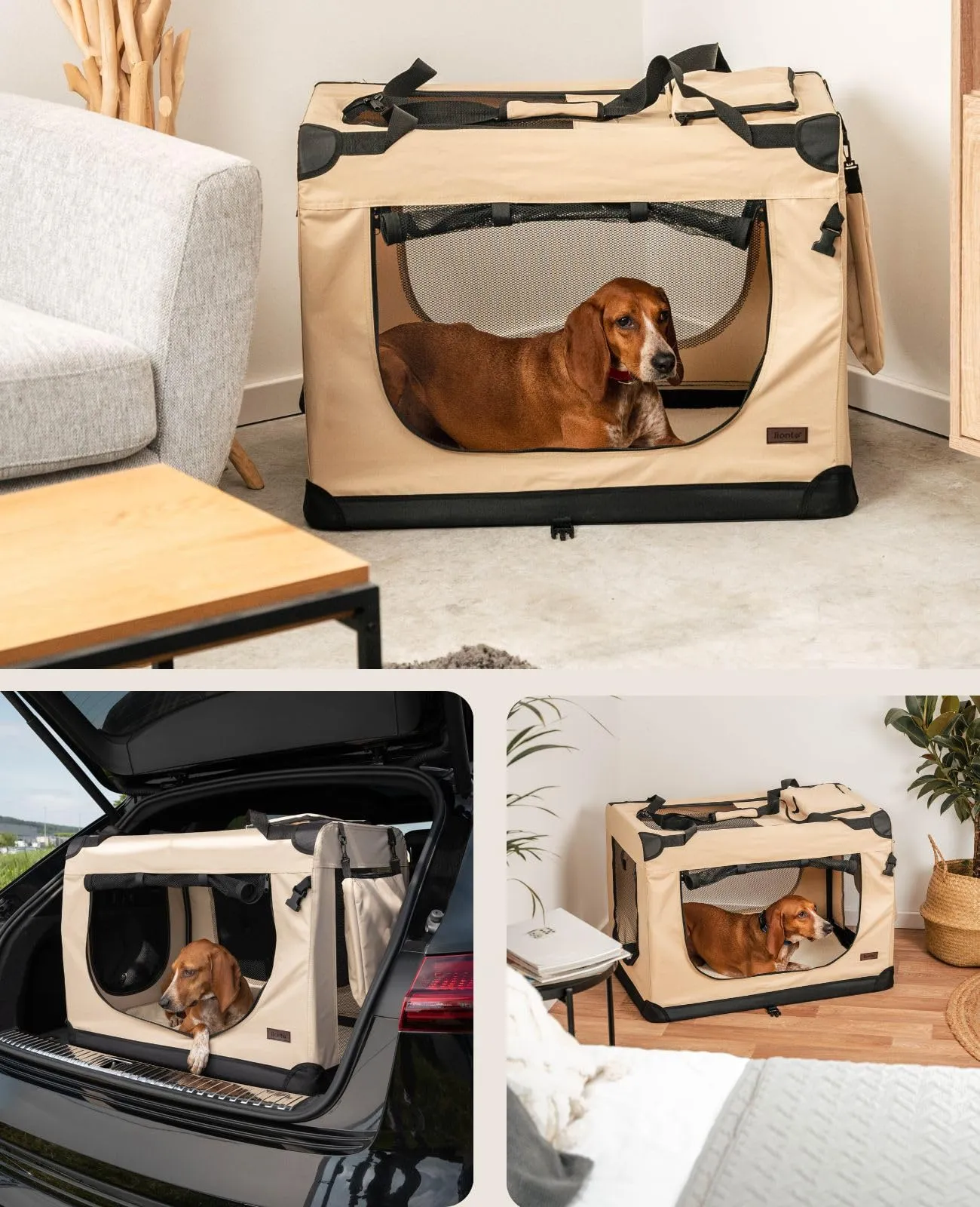 lionto Trasportino Cane Pieghevole per Viaggio e Auto, 82x58x58 cm, Beige - immagine 2