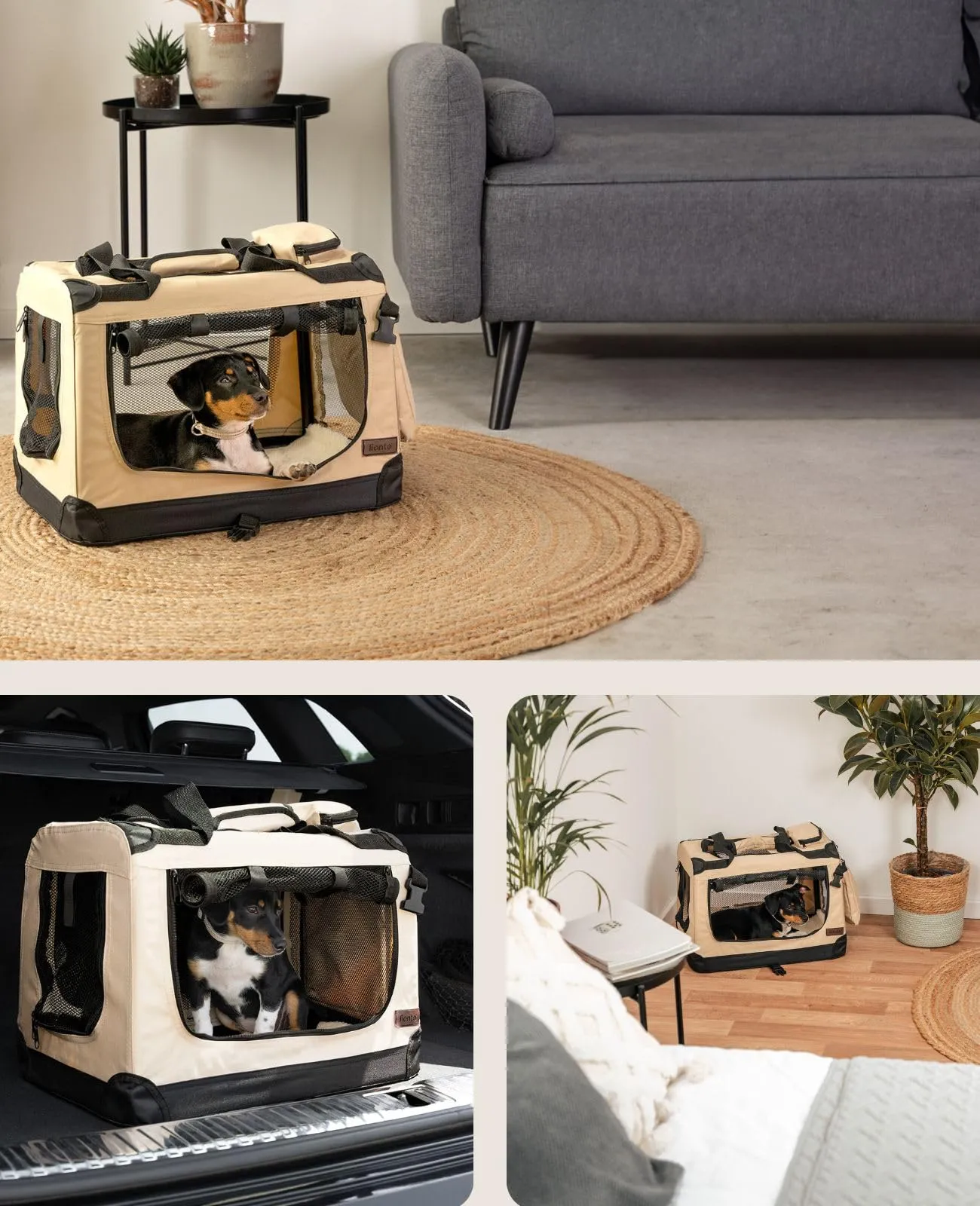 lionto Trasportino Cane Pieghevole per Viaggio e Auto, 50x34x36 cm, Beige - immagine 2