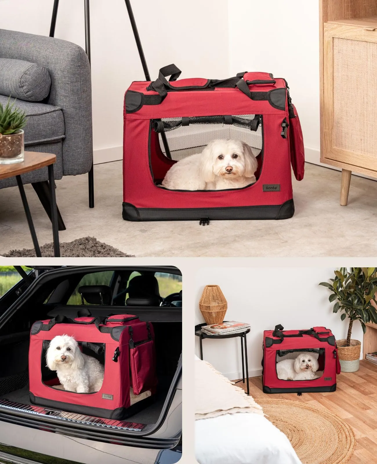 lionto Trasportino Cane Pieghevole per Viaggio e Auto, 60x42x44 cm, Rosso - immagine 2