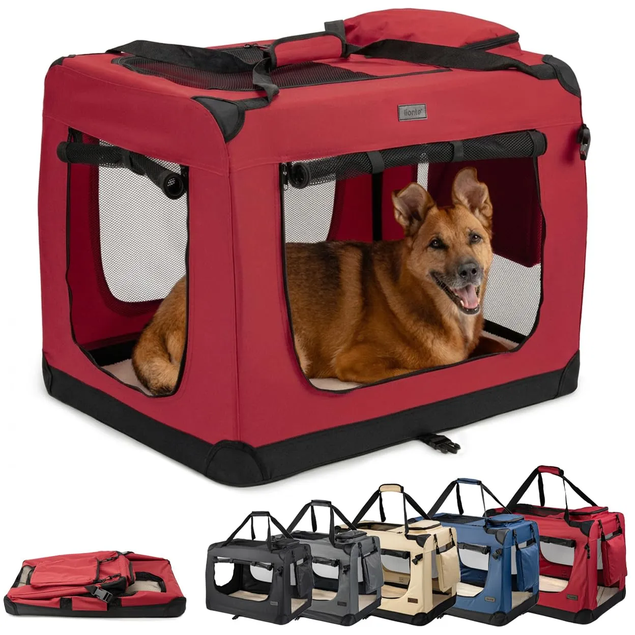 lionto Trasportino Cane Pieghevole per Viaggio e Auto, 82x58x58 cm, Rosso - immagine 1