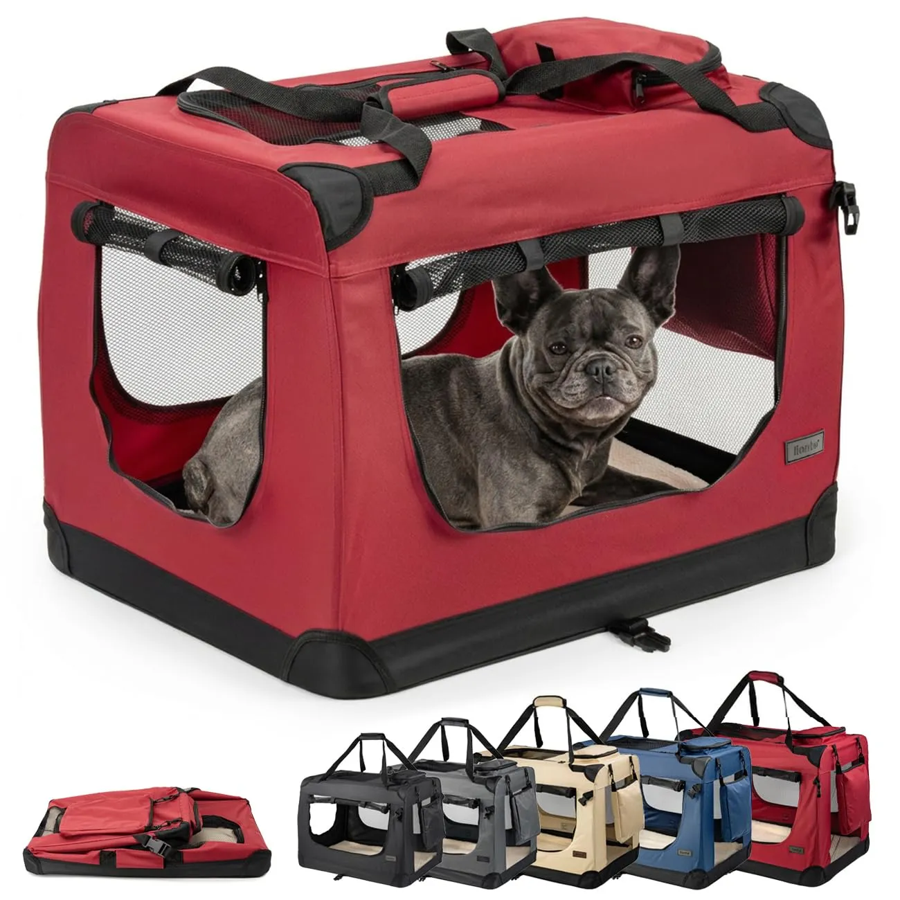 lionto Trasportino Cane Pieghevole per Viaggio e Auto, 70x52x50 cm, Rosso - immagine 1