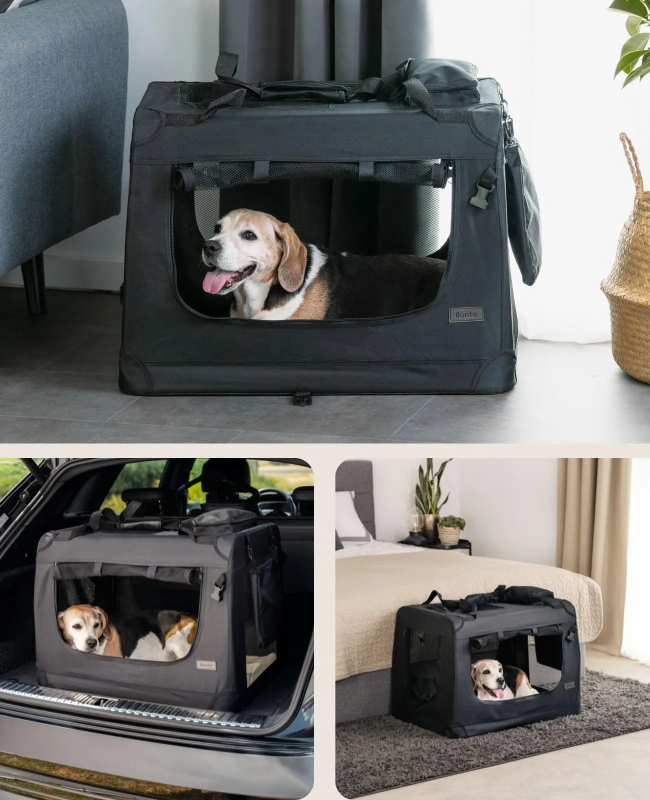 lionto Trasportino Cane Pieghevole per Viaggio e Auto, 70x52x50 cm, Nero - immagine 2