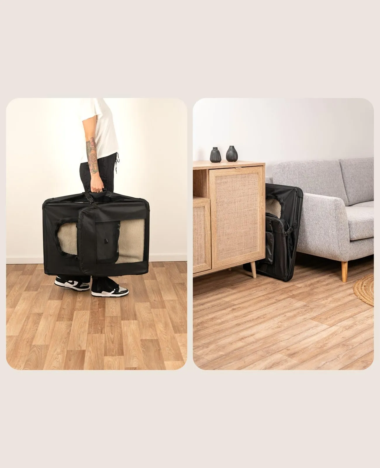 lionto Trasportino Cane Pieghevole per Viaggio e Auto, 70x52x50 cm, Nero - immagine 3