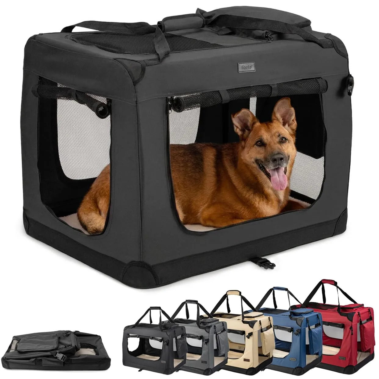 lionto Trasportino Cane Pieghevole per Viaggio e Auto, 82x58x58 cm, Nero - immagine 1