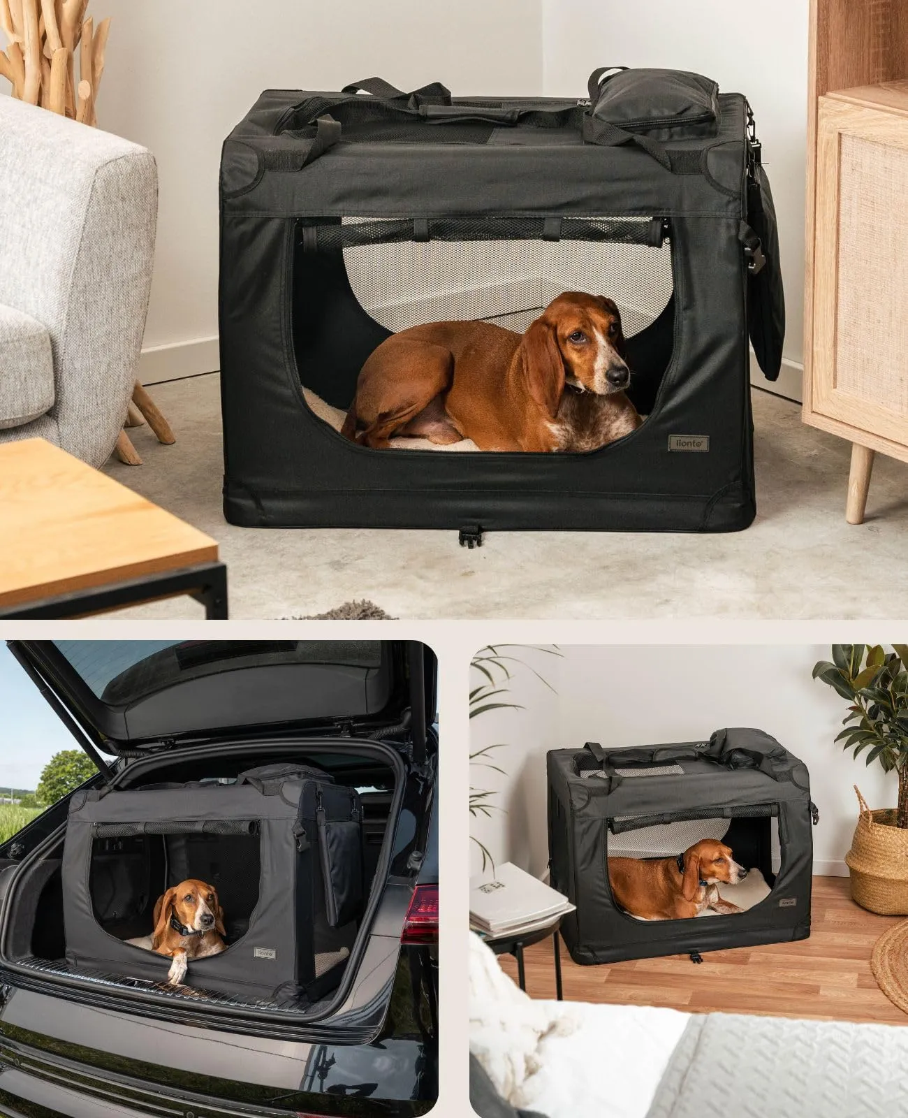 lionto Trasportino Cane Pieghevole per Viaggio e Auto, 82x58x58 cm, Nero - immagine 2